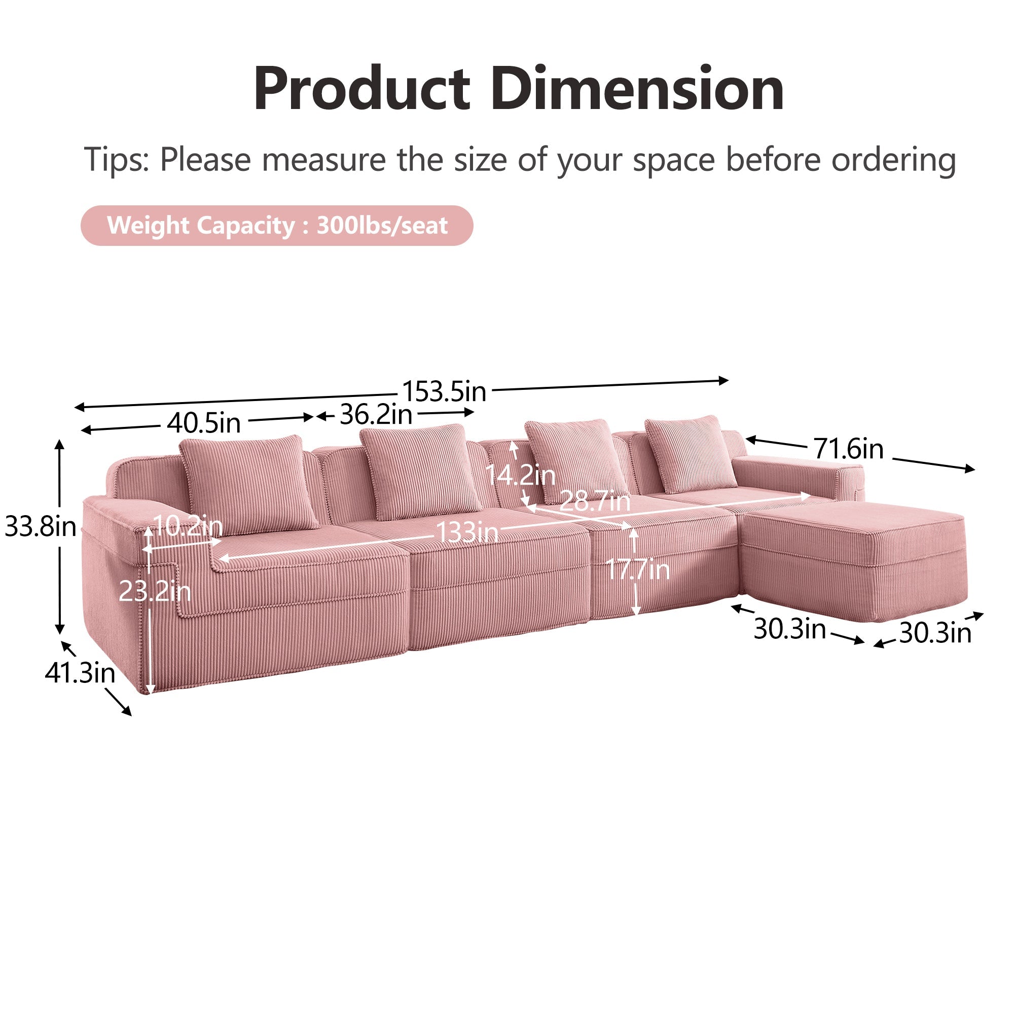 Hudson 4-Seat Boneless Couch in Pink #OttOnly_1 #Color_Pink