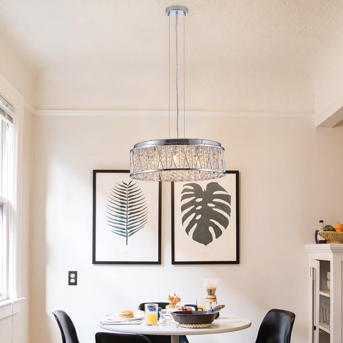Flush Mount Ceiling Light, Iron, 7-Light Dimmable, Silver