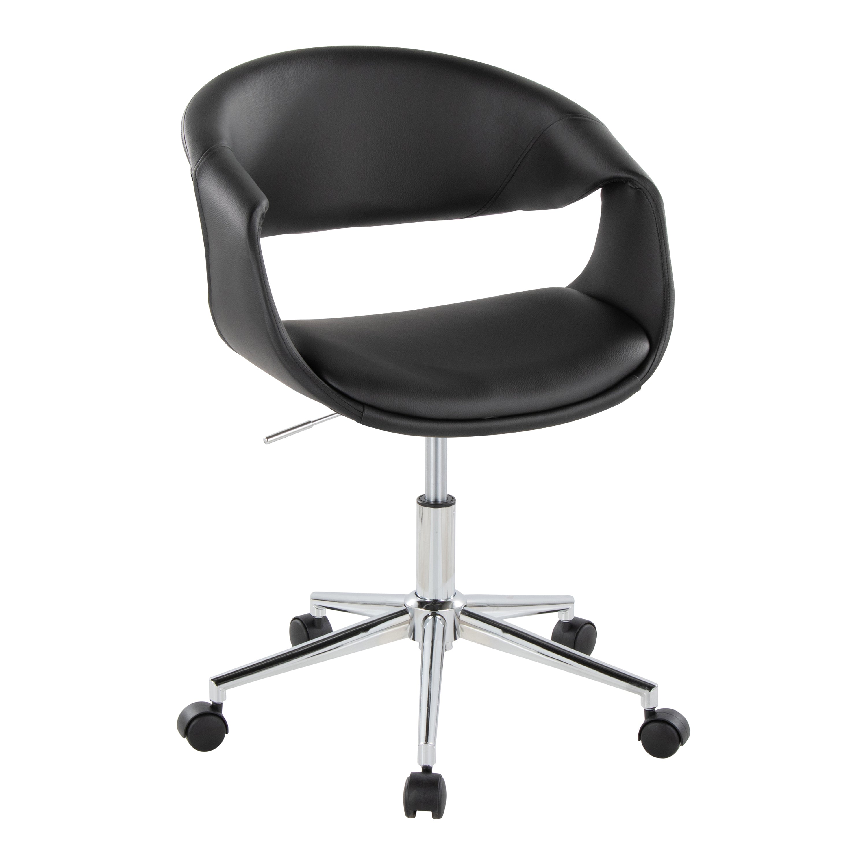 Black Vegan Leather Office Chair with Chrome Base, Swivel, 250 lb, 33 in Tall