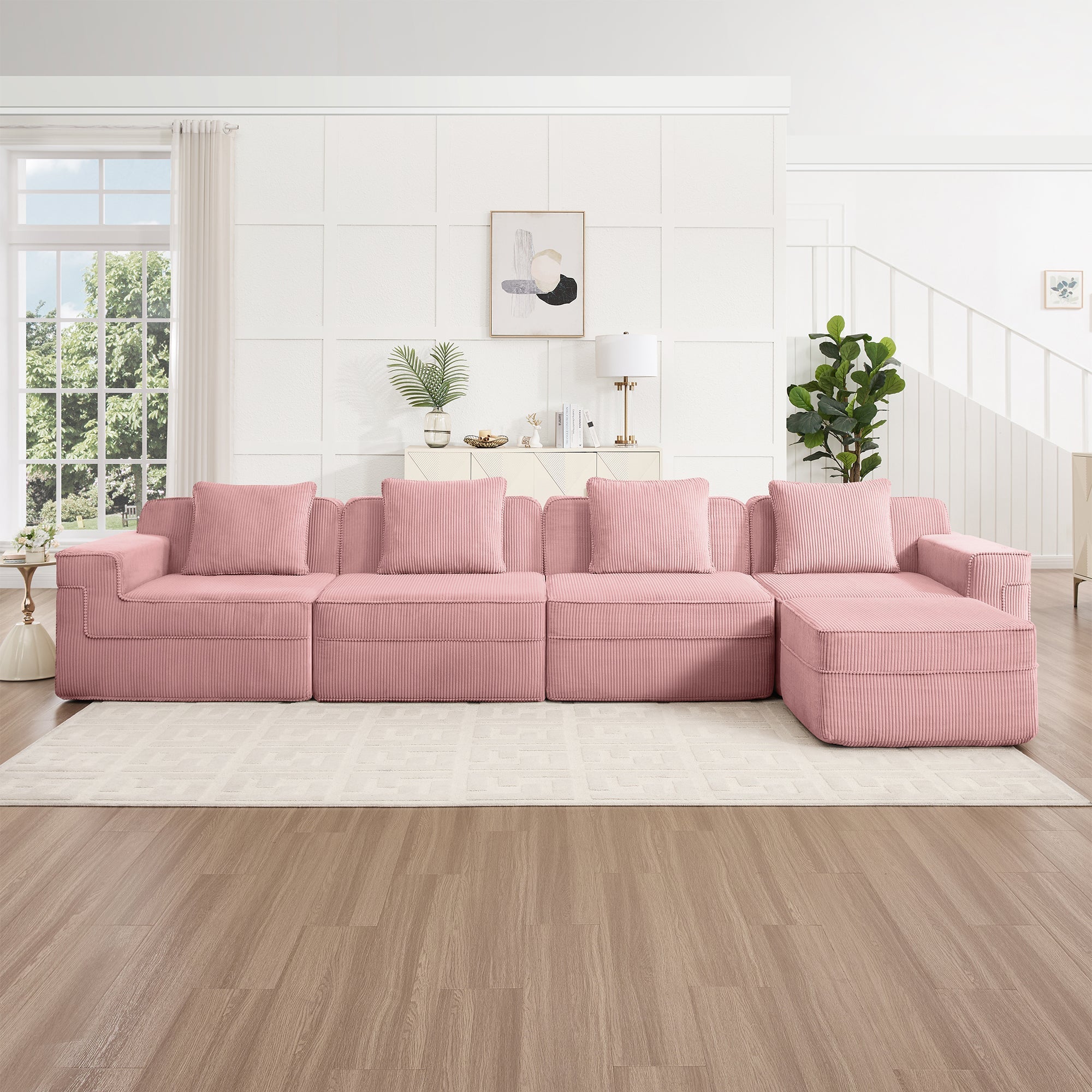 Hudson 4-Seat Boneless Couch in Pink #OttOnly_1 #Color_Pink