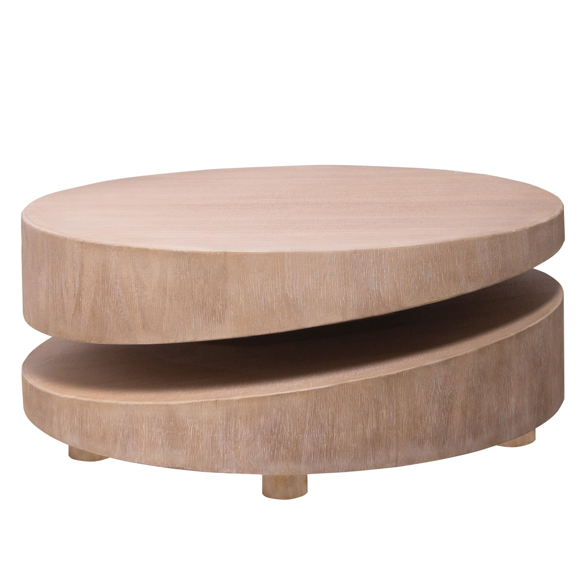 Natural Sculptural Two-Tier Round Coffee Table, 31.3 in