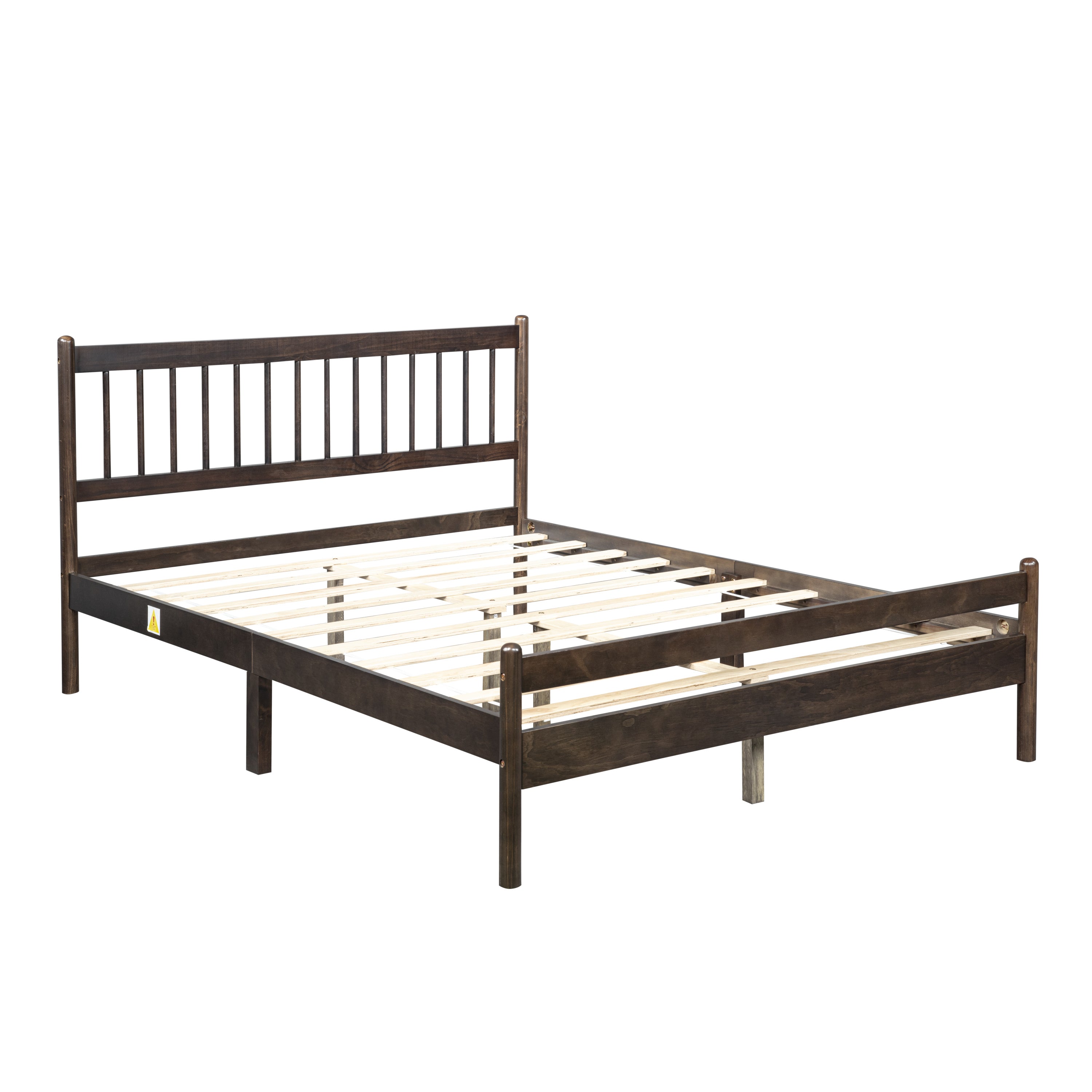 Front view of the bare brown pine bed frame with exposed wood slats and matching footboard #Color_Brown