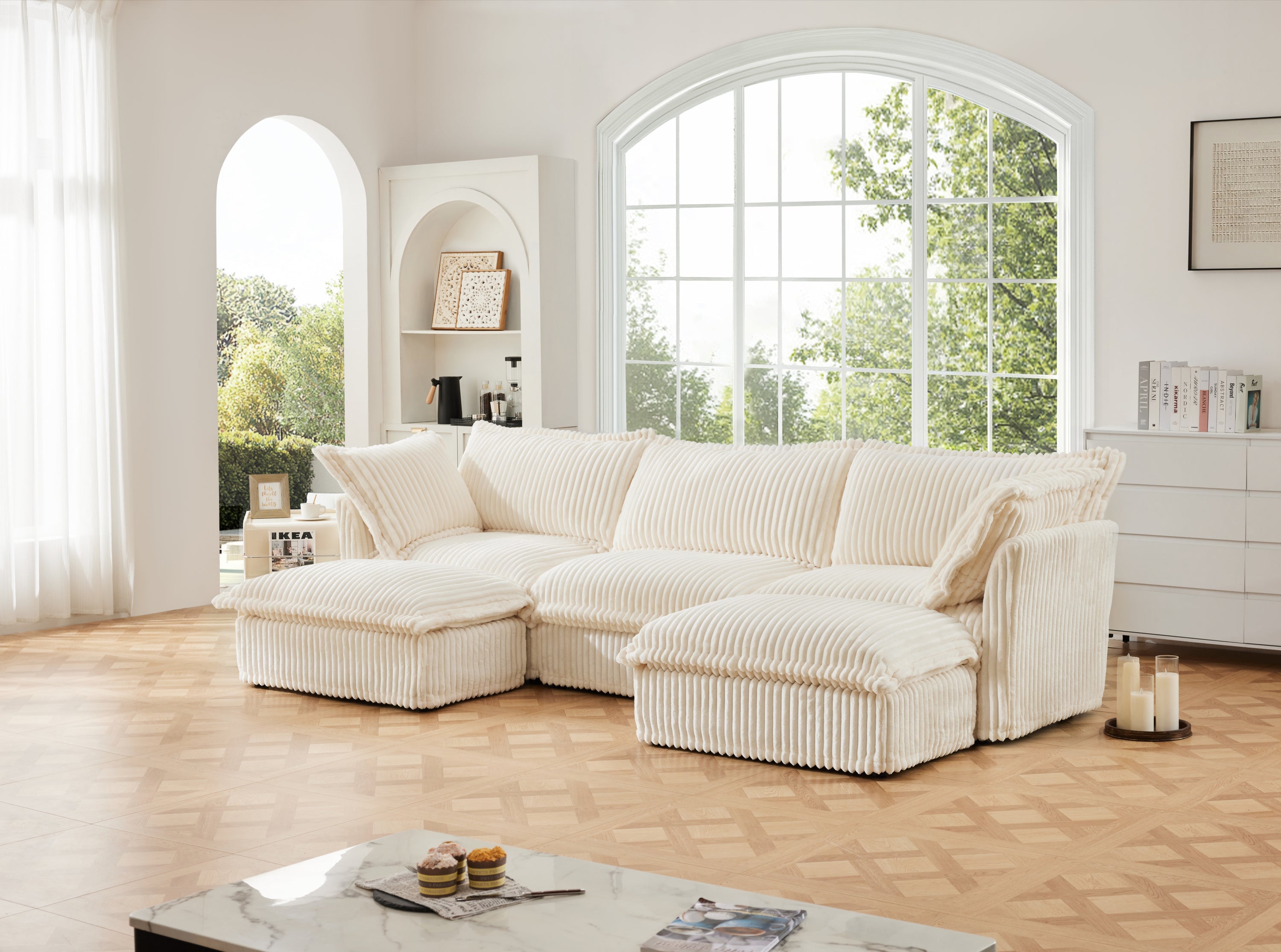 Fluffy 3-Seat Modular Sofa in Corduroy Cream #OttOnly_2 #Fabric_Corduroy Cream