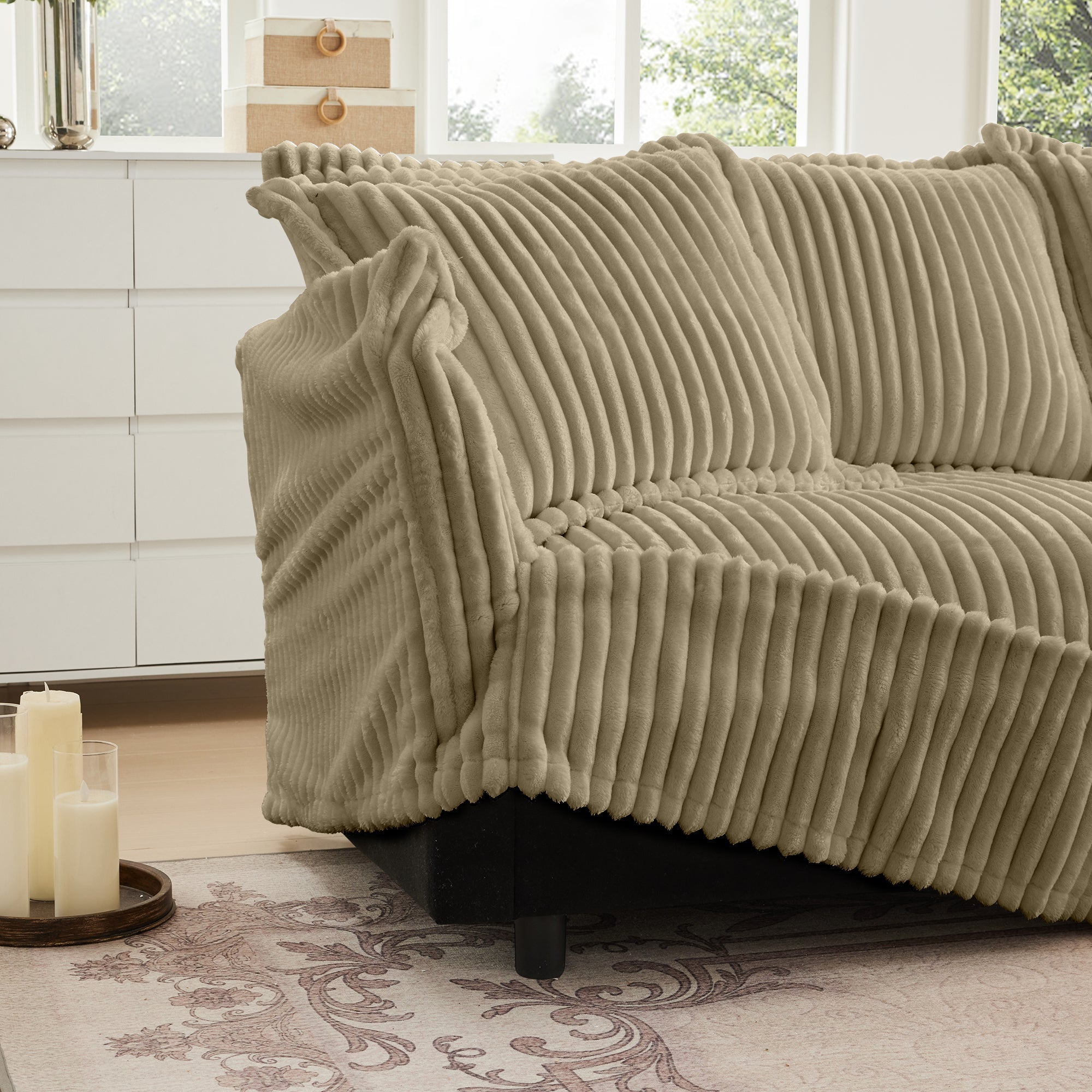 Fluffy 3-Seat Modular Sofa in Corduroy Camel #Fabric_Corduroy Camel