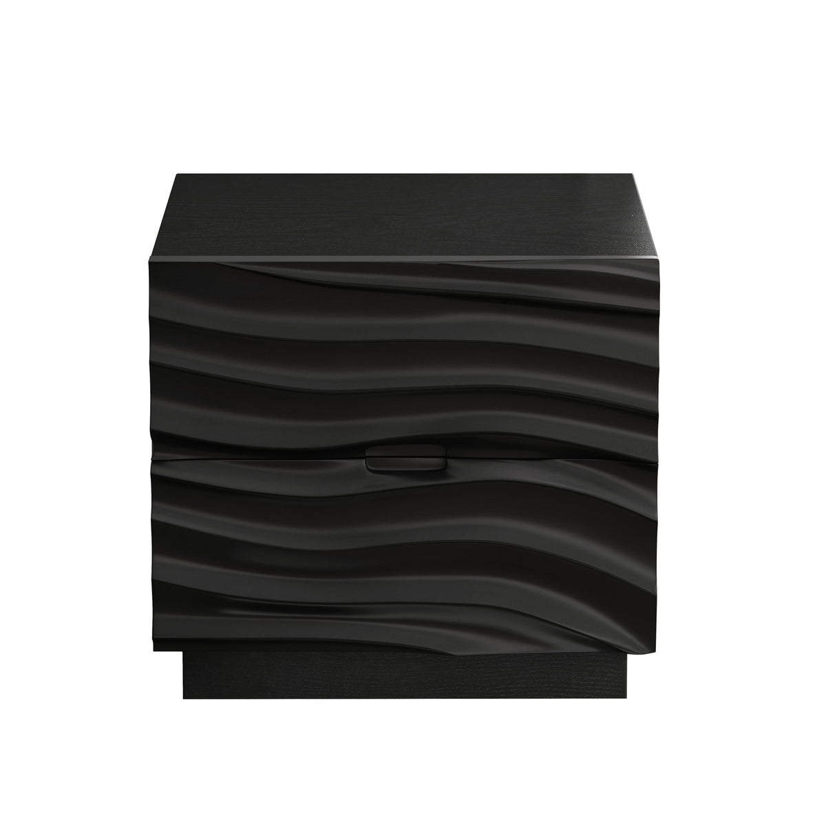 Handleless Black Nightstand with 2 Drawers, 23.62 in