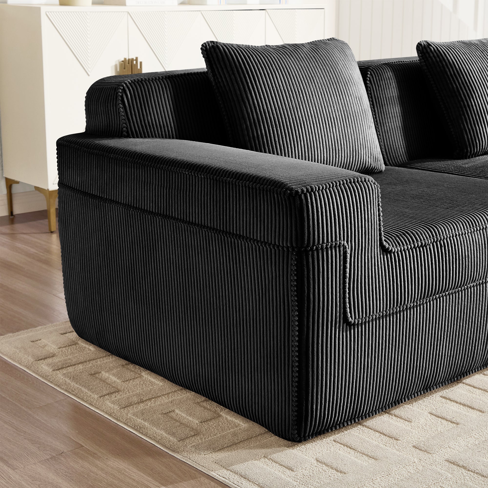 Hudson 4-Seat Boneless Couch in Black #Color_Black