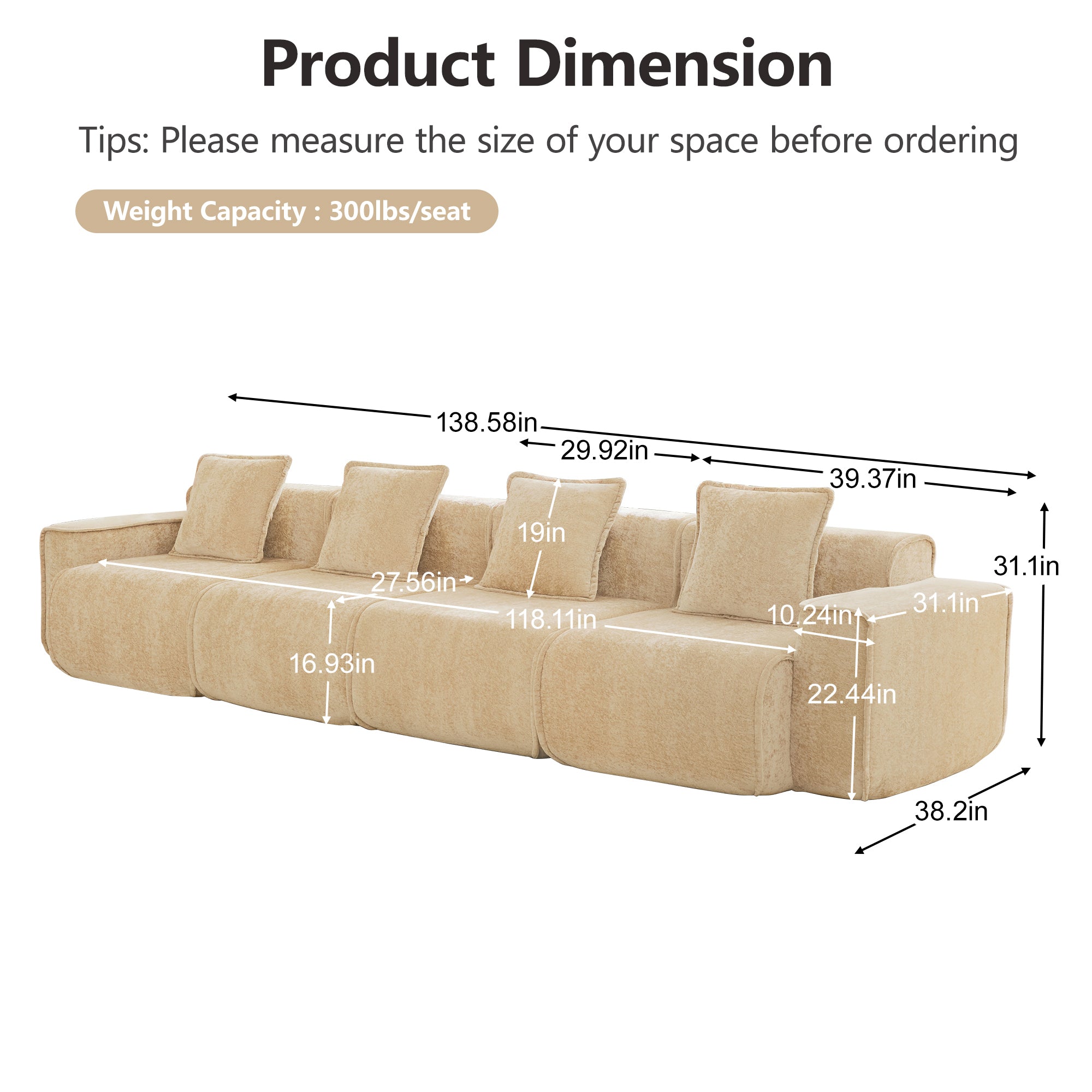 Seneca 4-Seat Boneless Couch in Camel #OttOnly_0 #Color_Camel