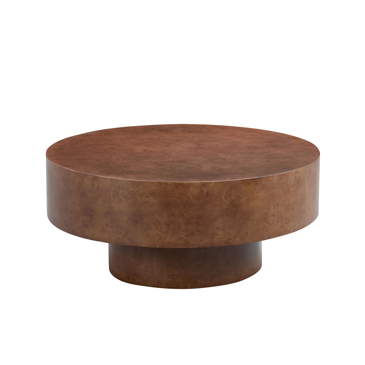 Walnut Burl-Look Round Pedestal Coffee Table, 31.5 in