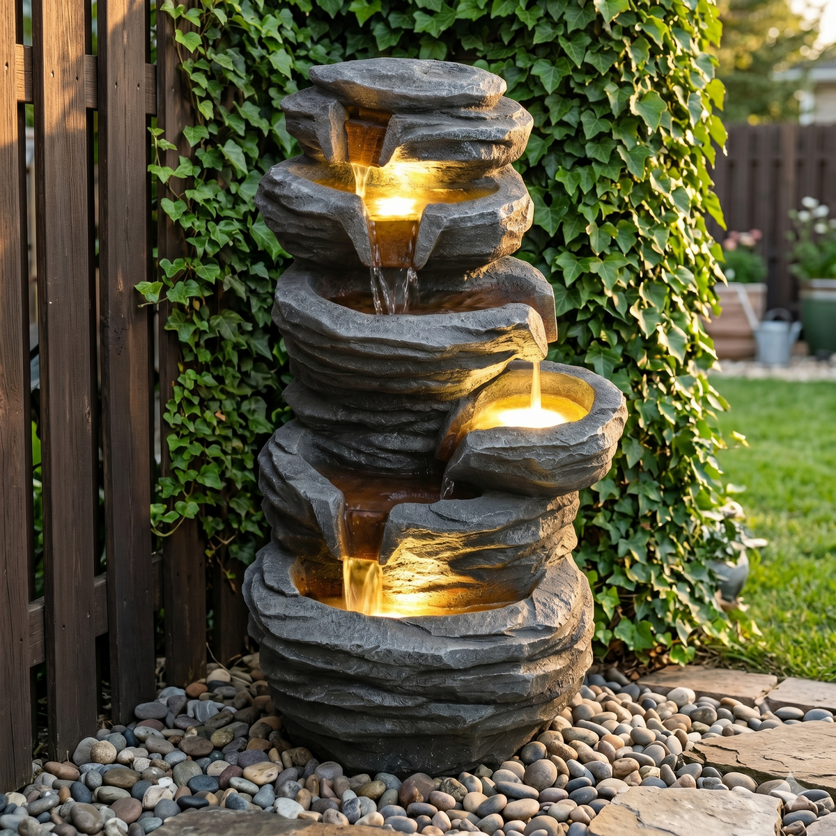 Gray Resin Outdoor Water Fountain, 25.6 in Tall