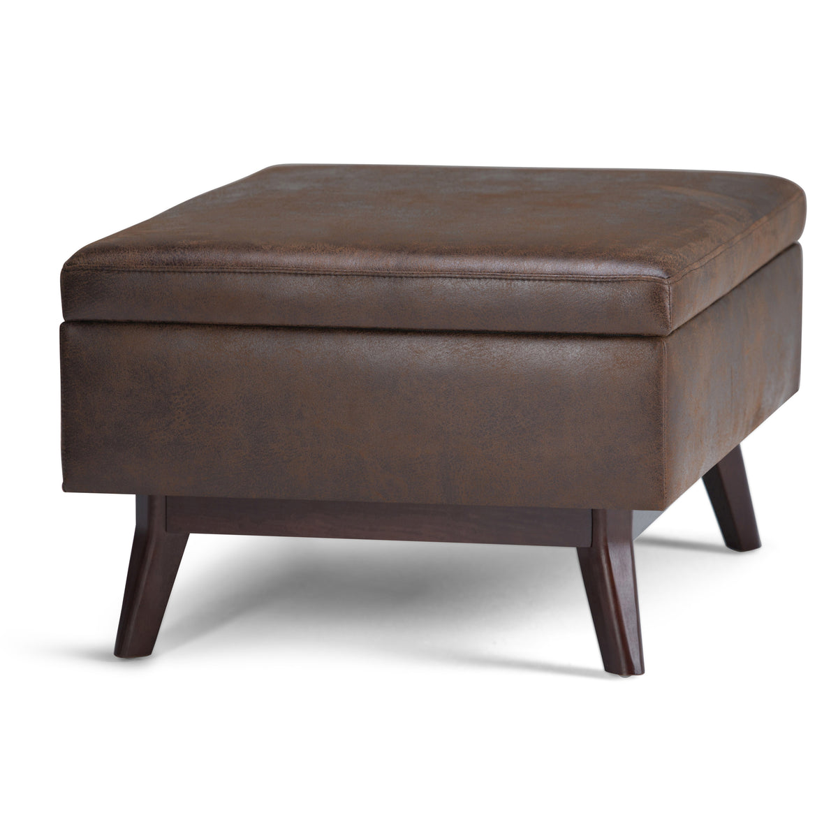 Dark Brown Faux Leather Ottoman Coffee Table with Storage, 34.1 in