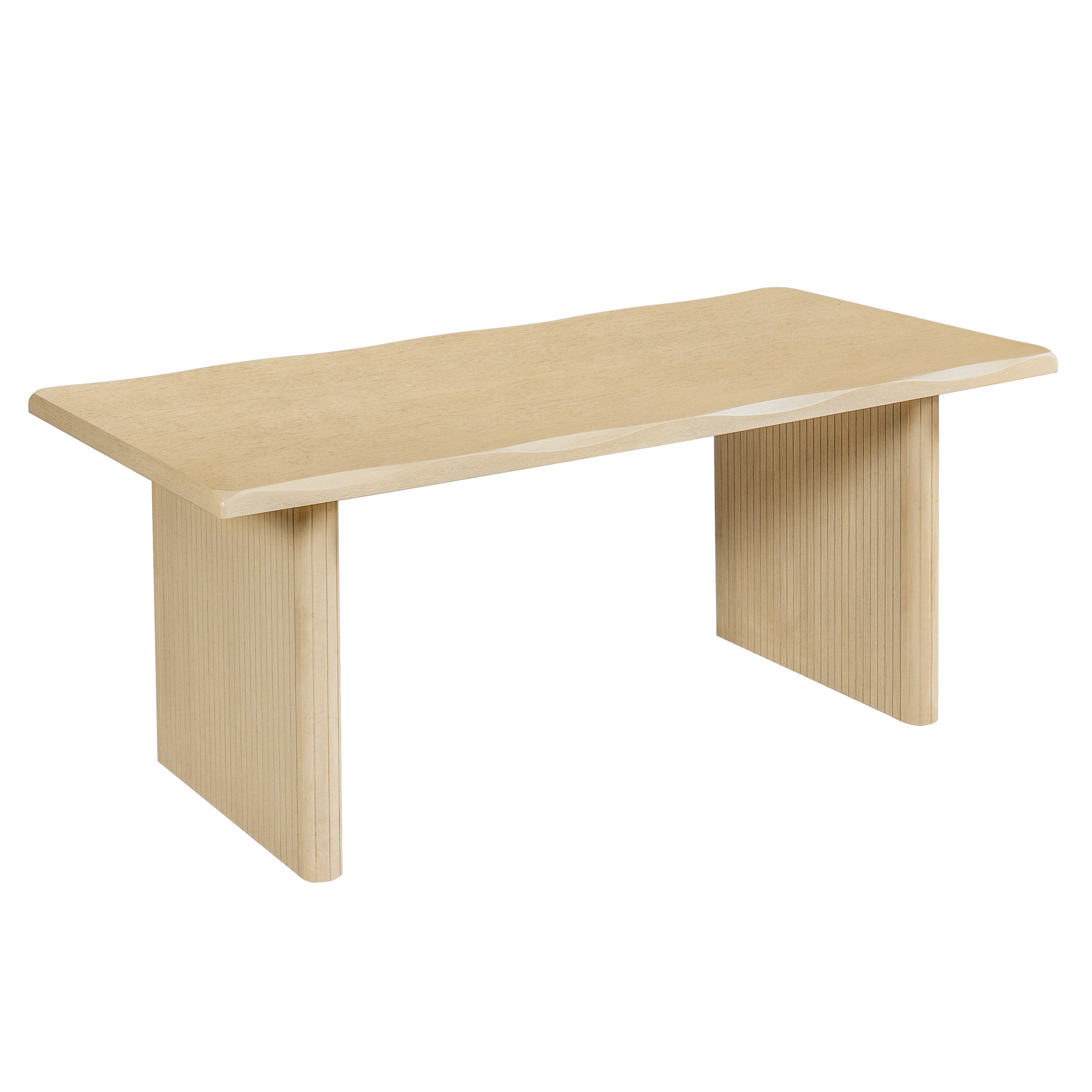 Angled studio view of the natural oak scalloped-edge dining table on white background