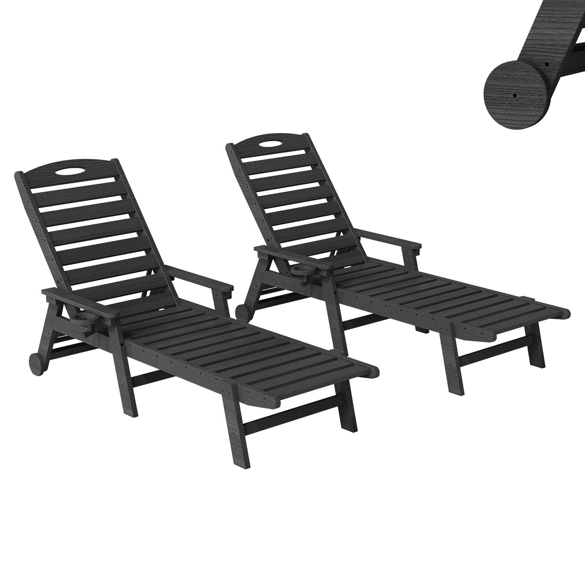 Black HDPE Outdoor Chaise Lounge, Set of 2