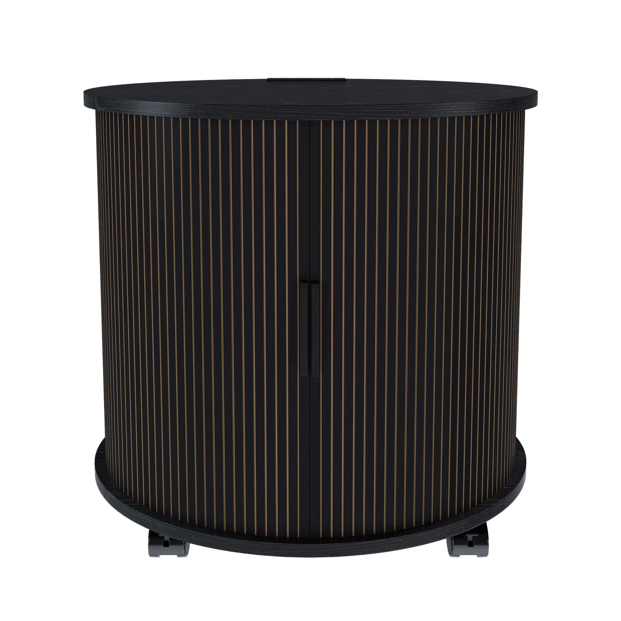 Round Cylinder Nightstand Set of 2 with USB Ports, Black