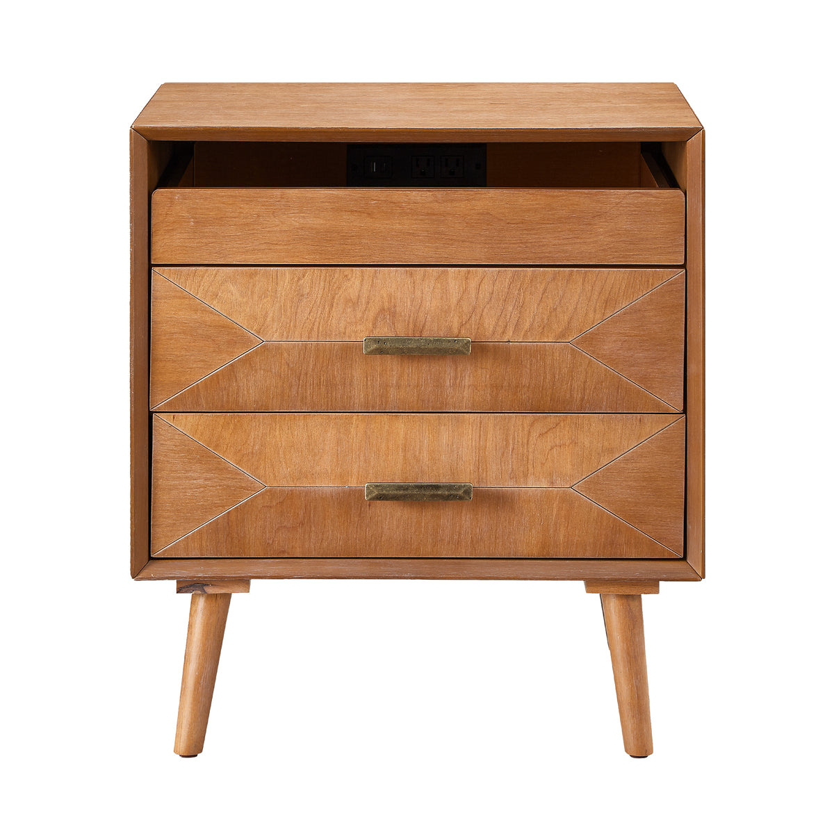 24 in Light Oak Nightstand, 2 Drawers and Open Shelf