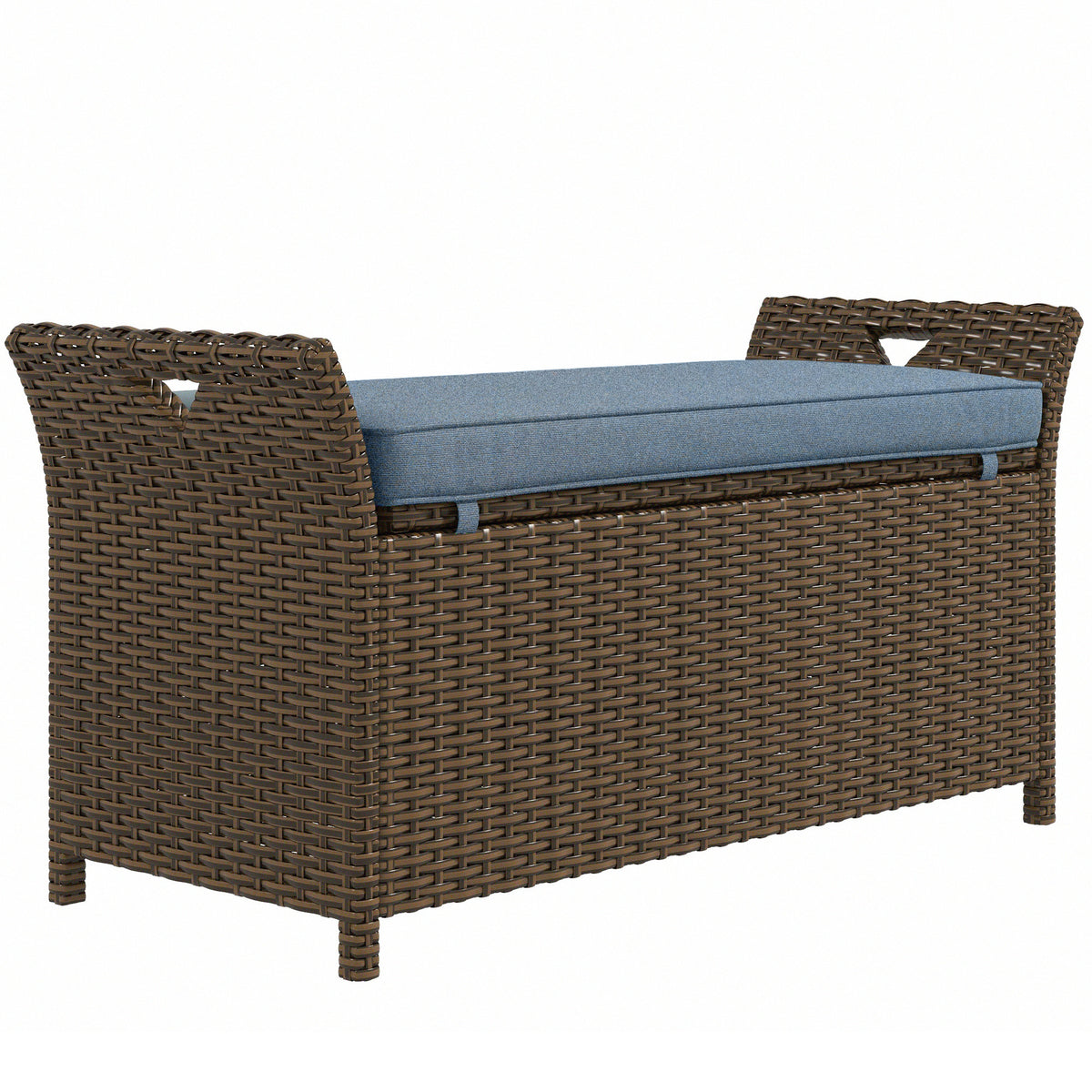 Blue Wicker Outdoor Storage Bench, 43.3 in Wide
