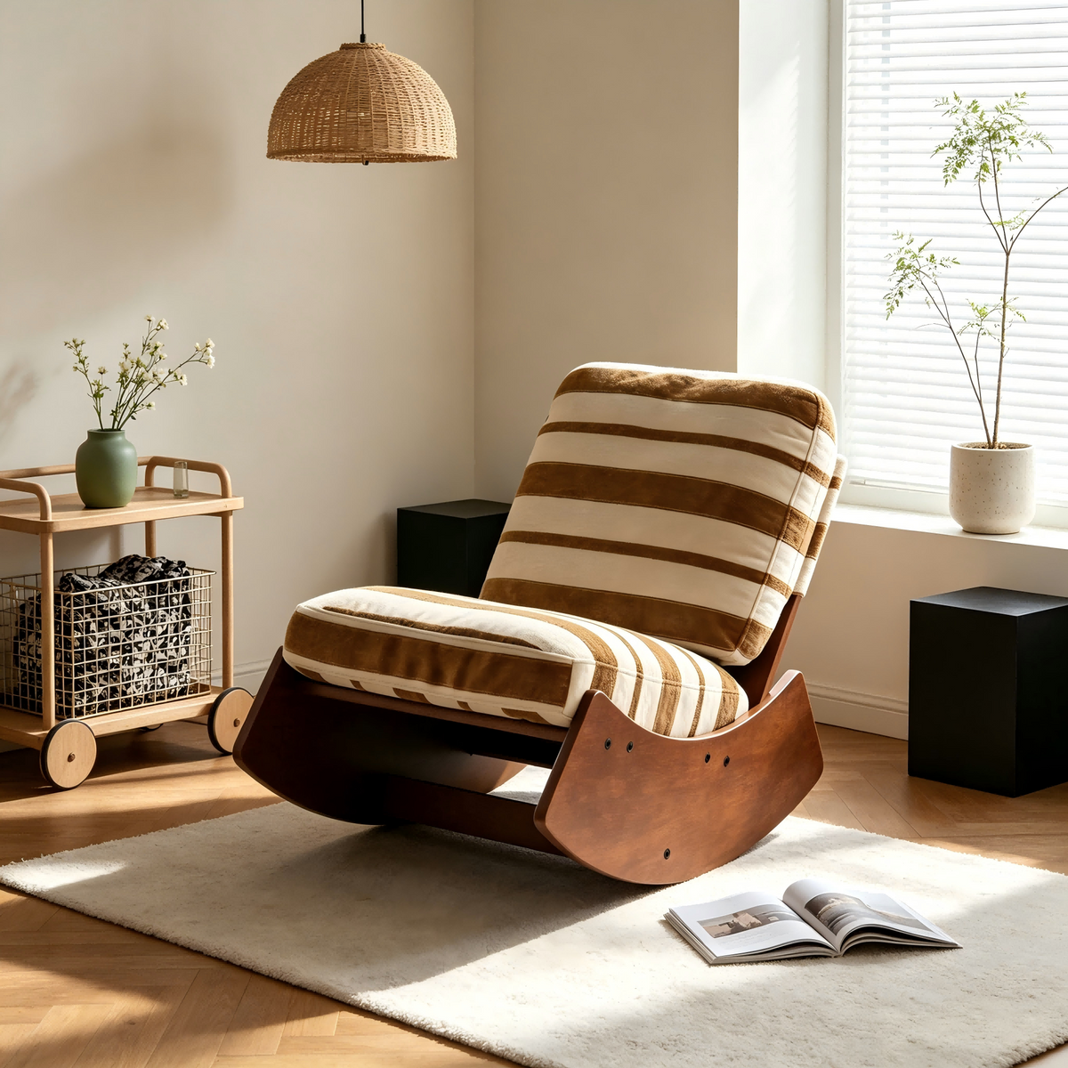 Brown and Cream Striped Glider Chair
