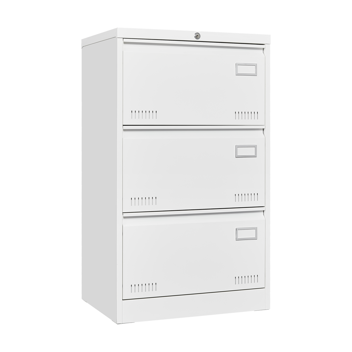 Contemporary Metal File Cabinet, 3 Drawers, Locking, 40 in Tall, White