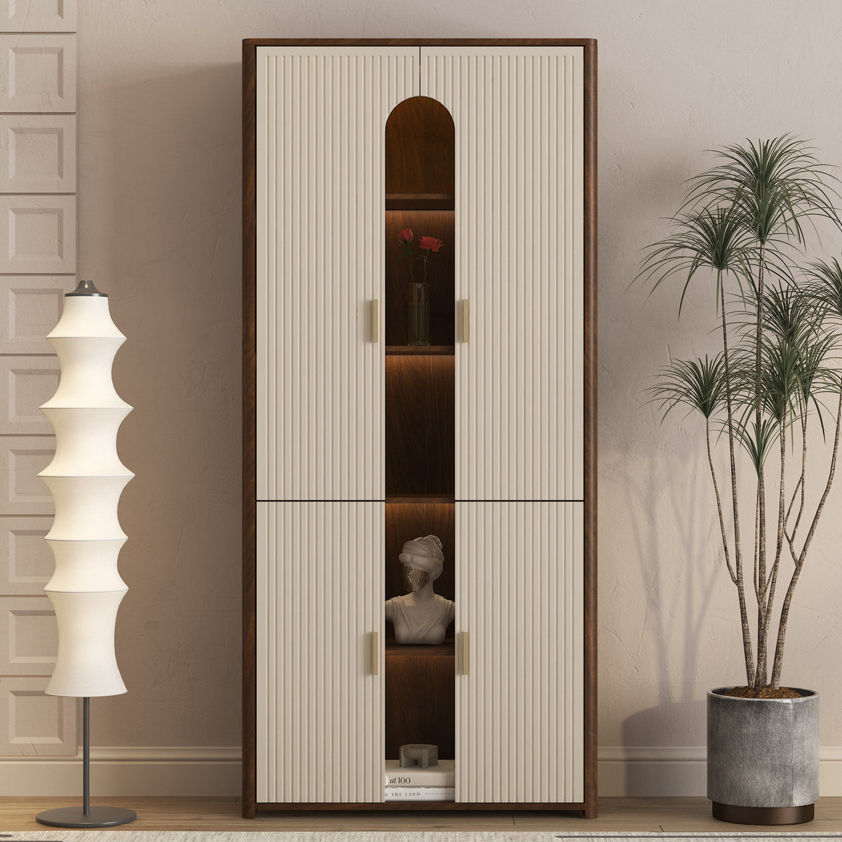 Bookcase, LED Lighting, 68.1 in Tall, Brown