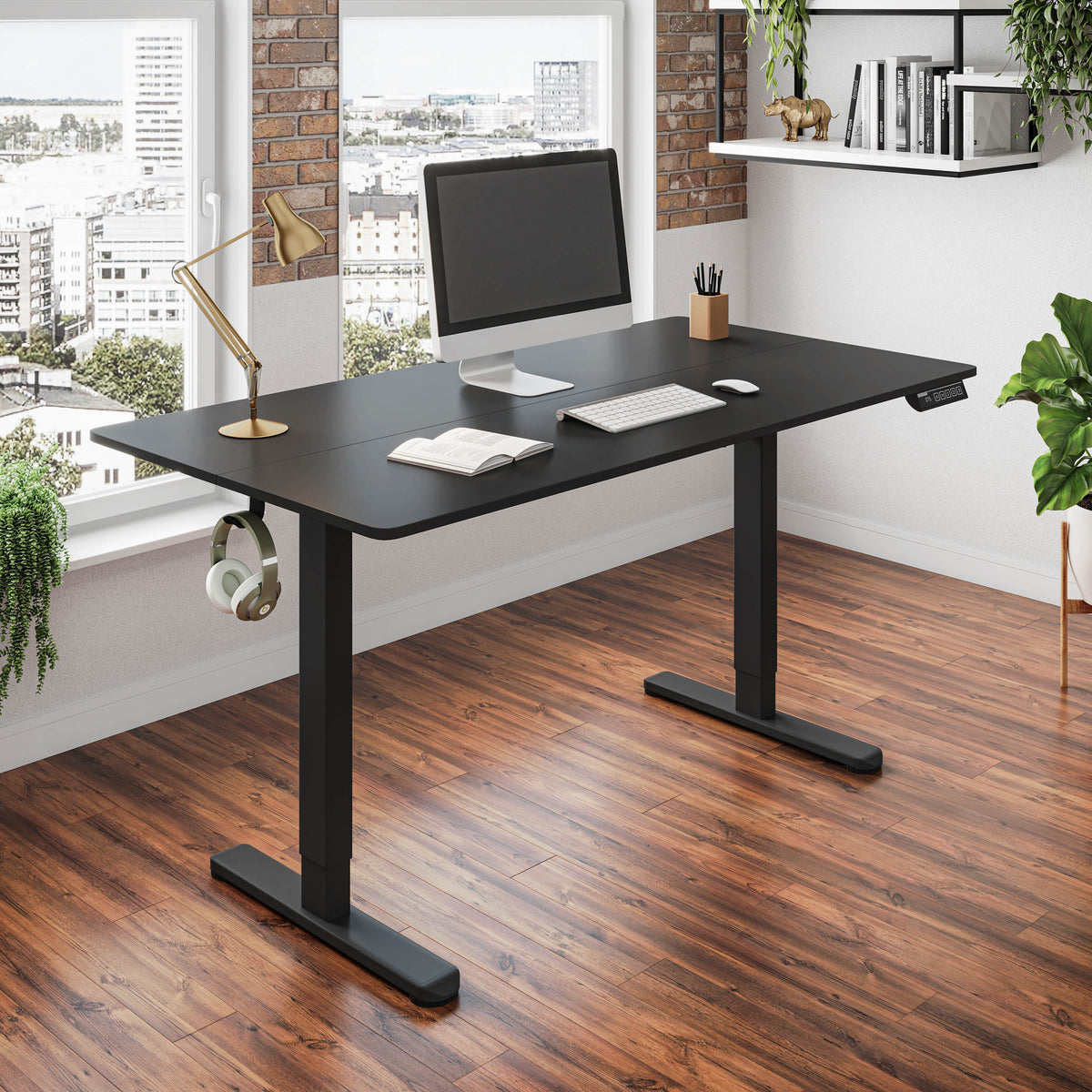 Industrial Electric Standing Desk, 3 Memory Presets, 47.3 in, Black