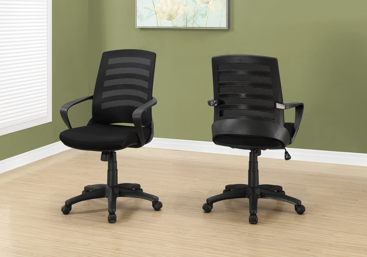 Black Mesh Office Chair, Mid-Back, Swivel, Ladder Back