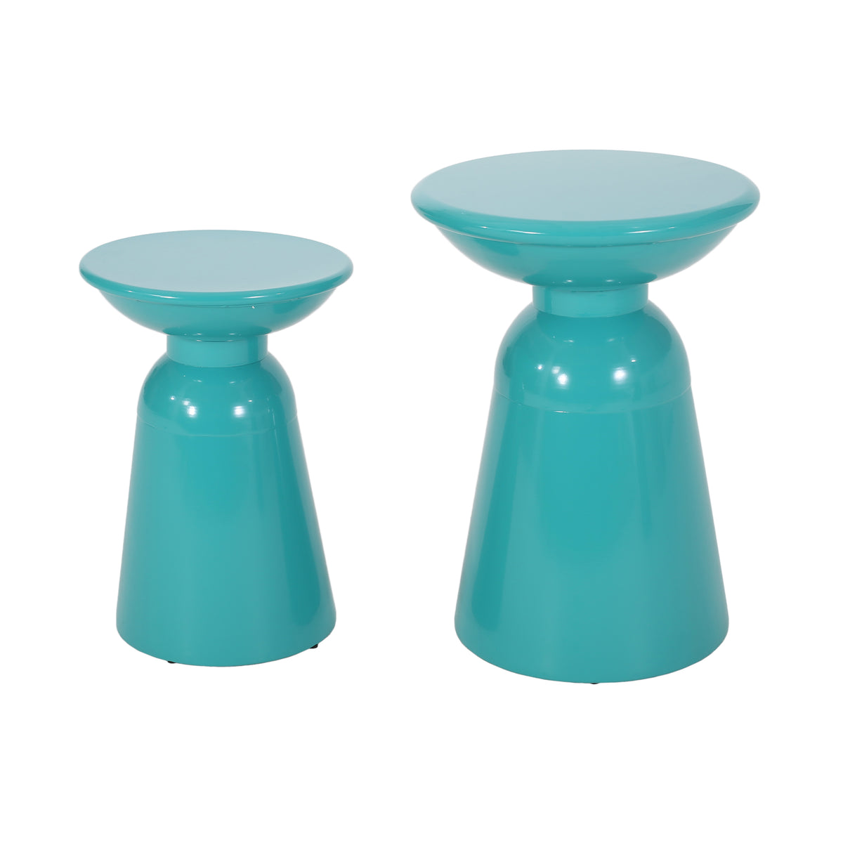 Teal Metal Outdoor Side Table, Set of 2