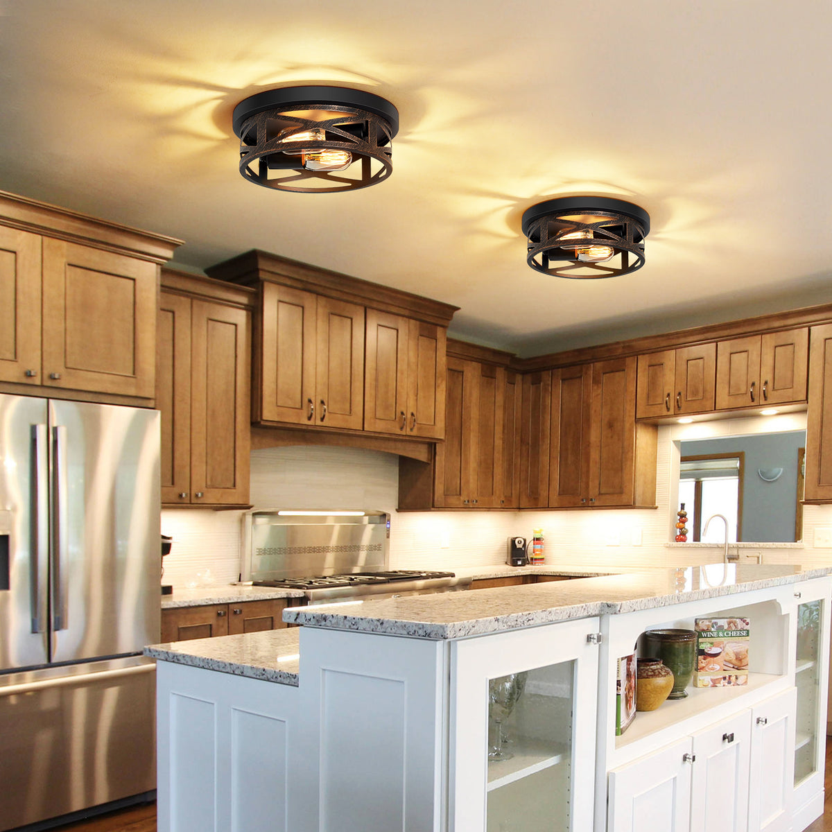 Flush Mount Ceiling Light, 2-Light Iron in Bronze
