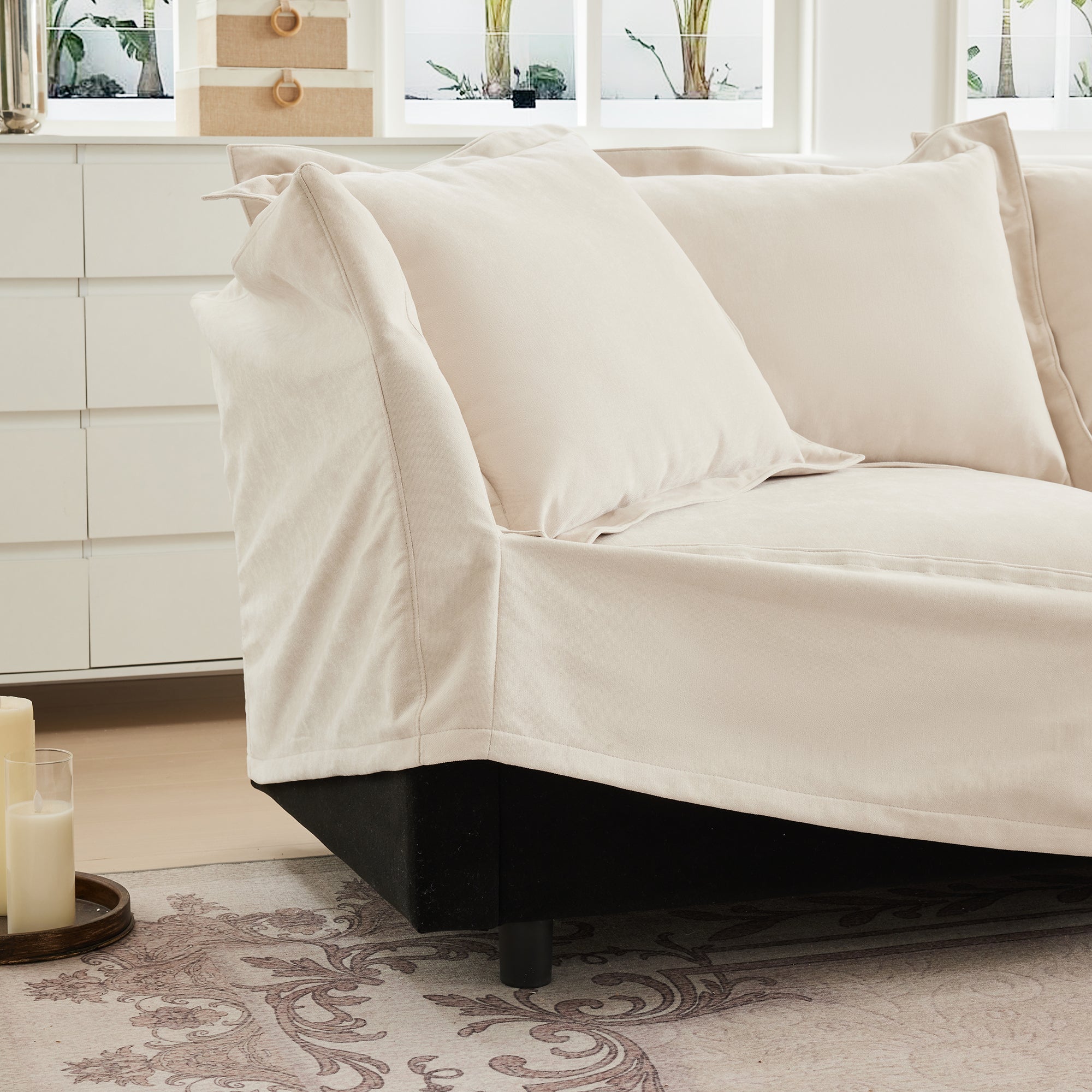 Fluffy 3-Seat Modular Sofa in Chenille Cream #Fabric_Chenille Cream