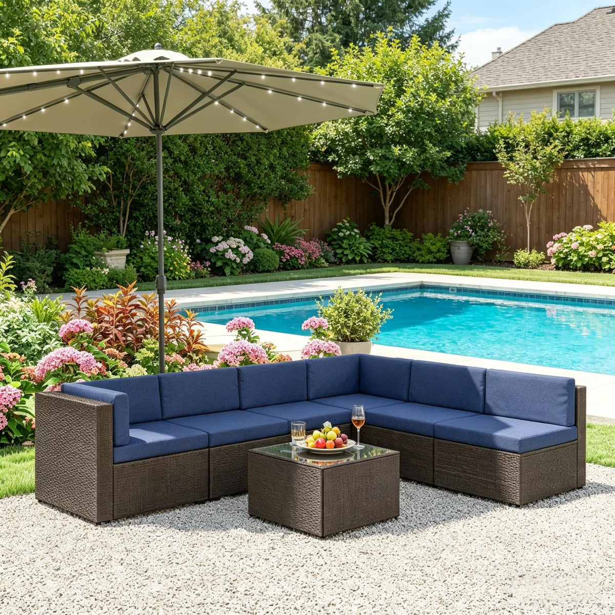 Wicker 7-Piece Patio Conversation Set for 6