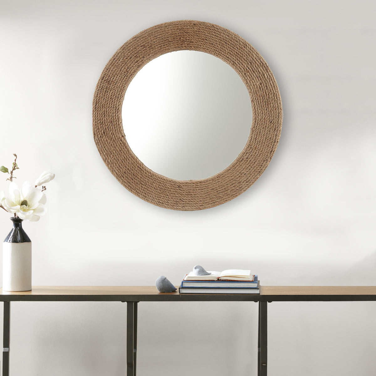 Jute Rope Round Mirror, 26 Inch Natural