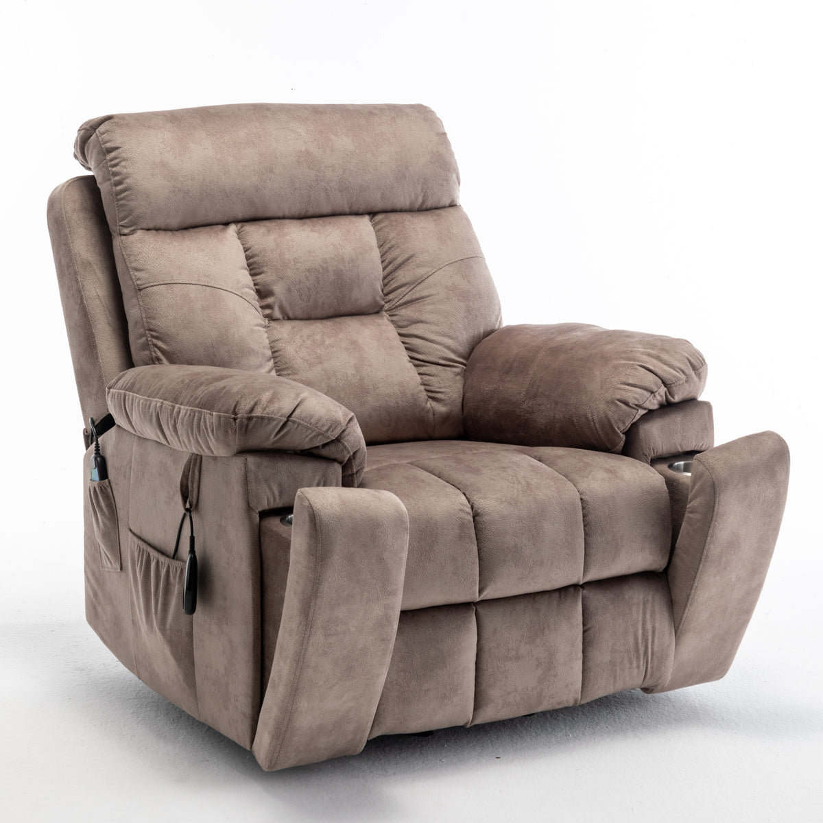 Brown Velvet Power Lift Recliner, Cup Holders