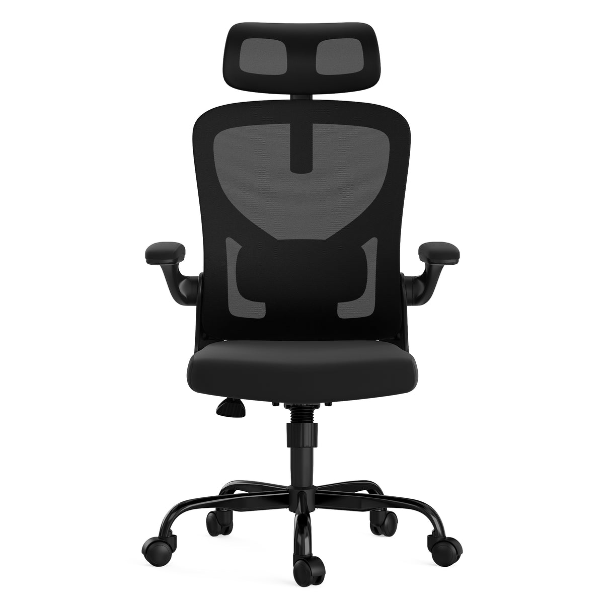 Black Mesh Office Chair, Lumbar Support, 23.4 in Wide