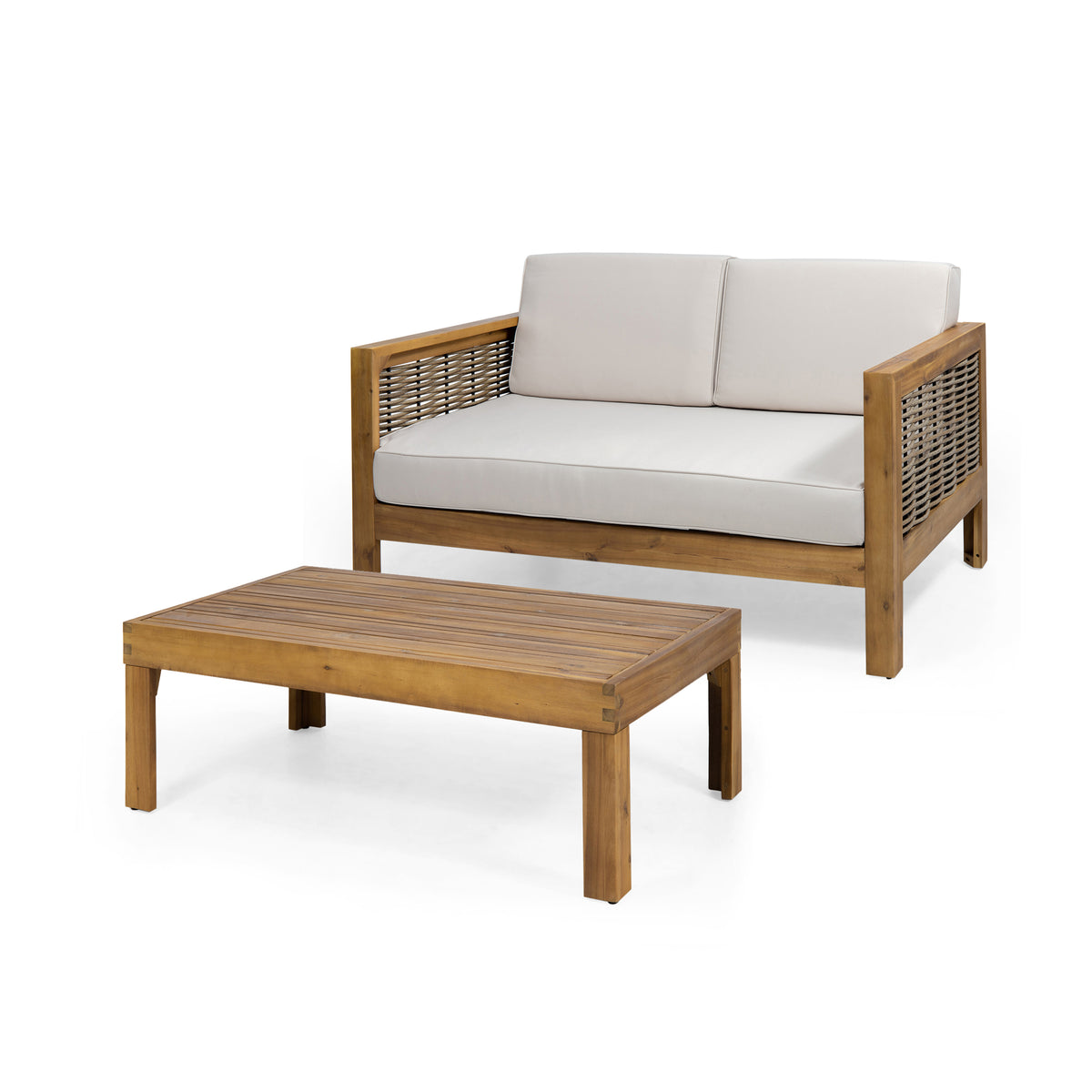 Teak Finish Solid Wood Patio Conversation Set