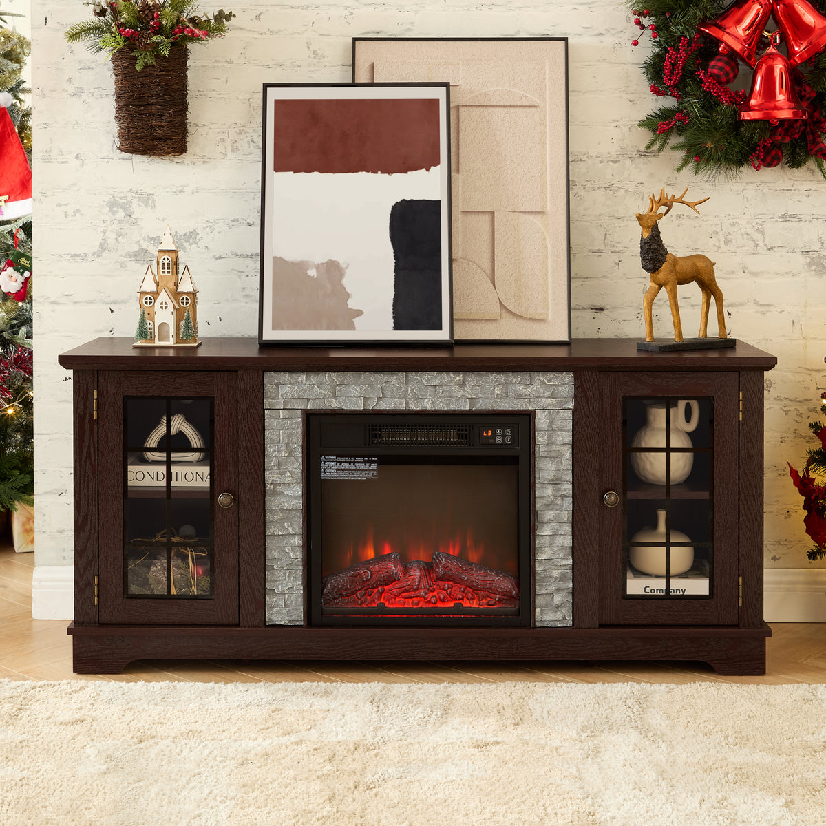 Espresso Fireplace TV Stand for TVs up to 59 in, 58.3 in Wide