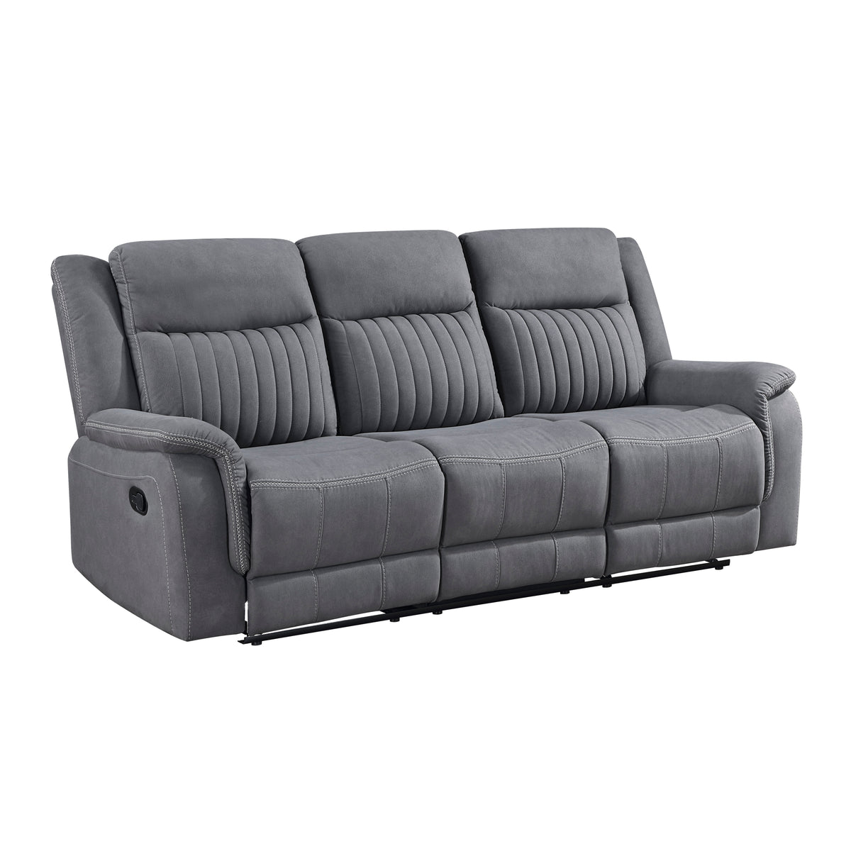 Gray Microfiber Reclining Sofa, 86 in Wide, 22 in Deep