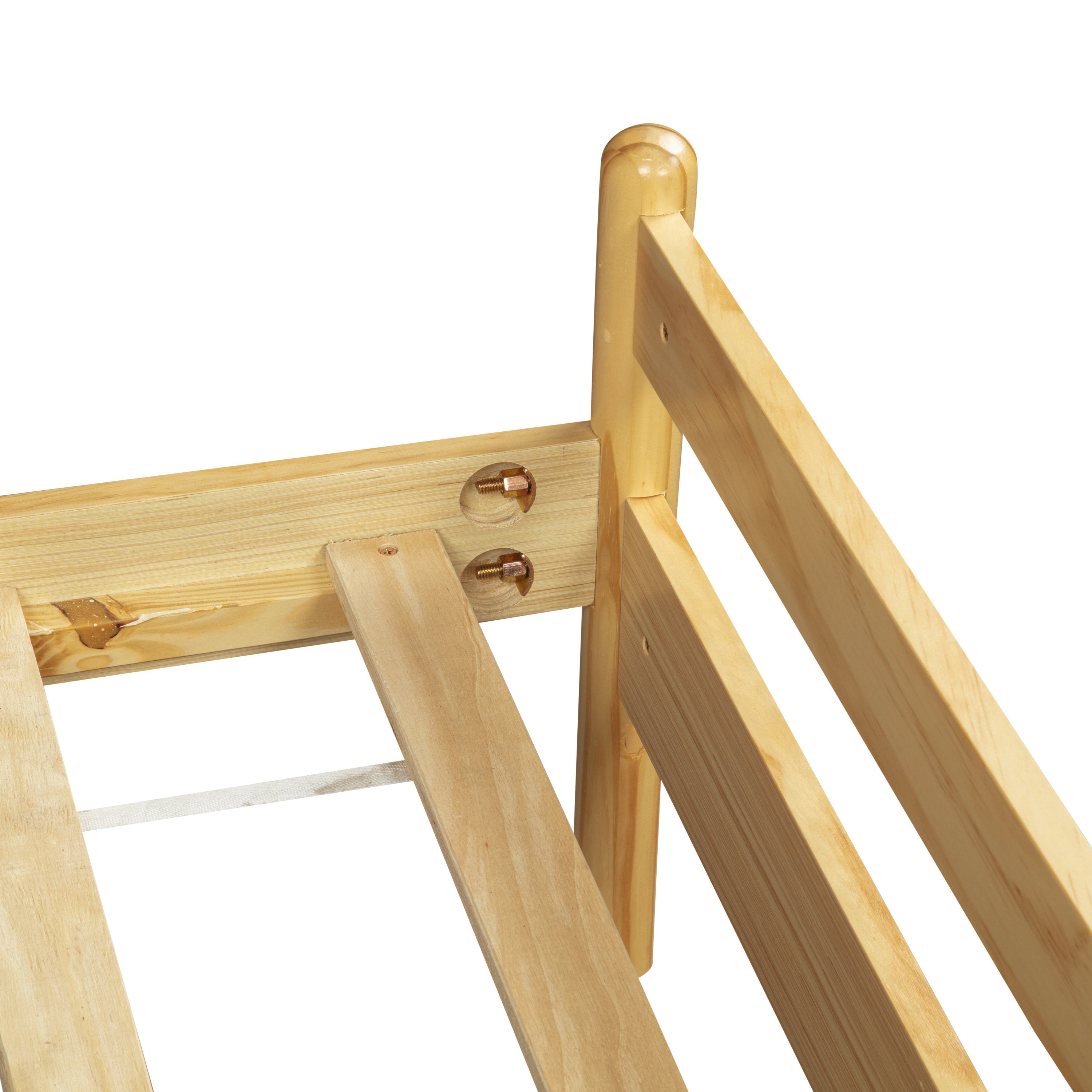 Detail of the center support rail and legs under the natural pine frame #Color_Natural