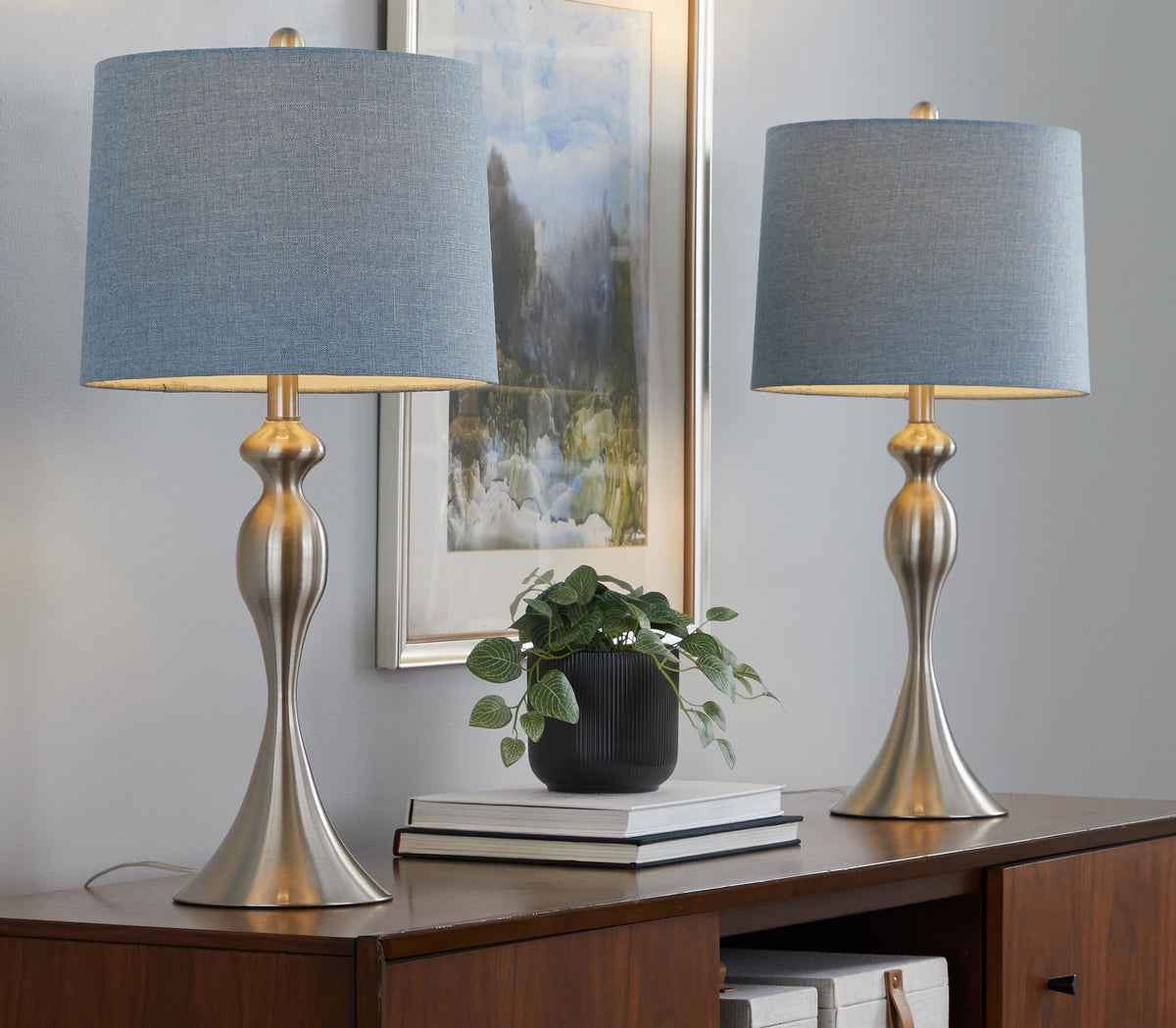 Table Lamp with Linen Shade in Blue