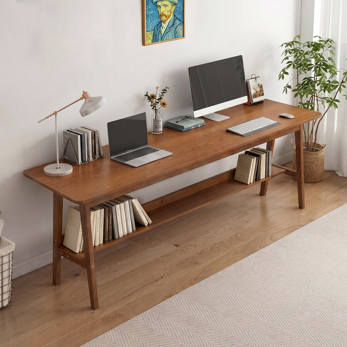Mid-Century Solid Wood Desk, 63 in, Walnut