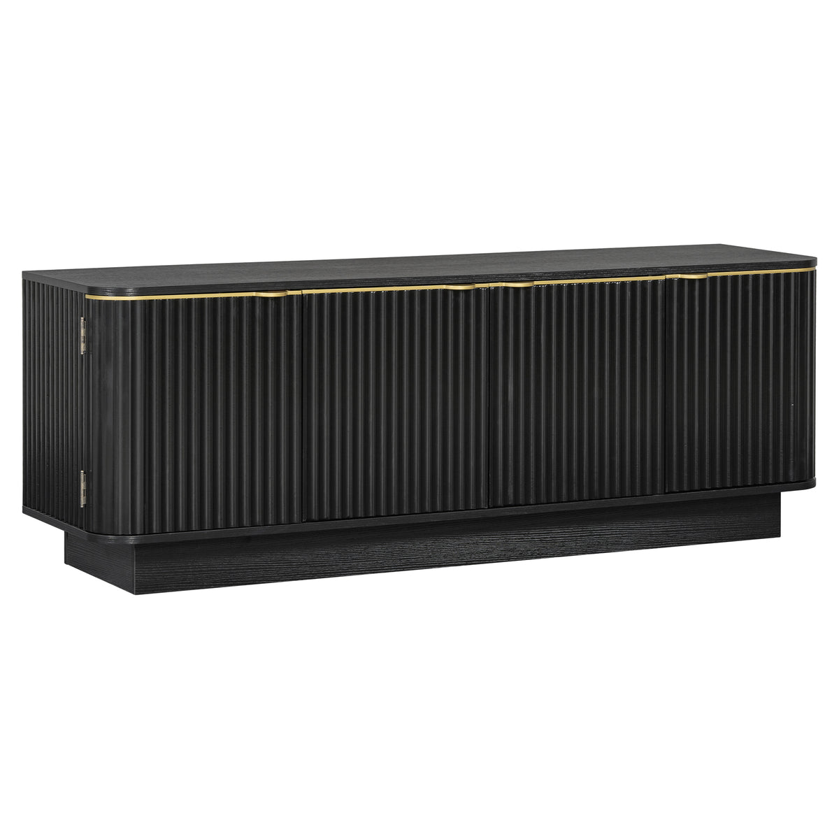 Black Round Fluted Coffee Table and TV Stand Set, 2 Piece