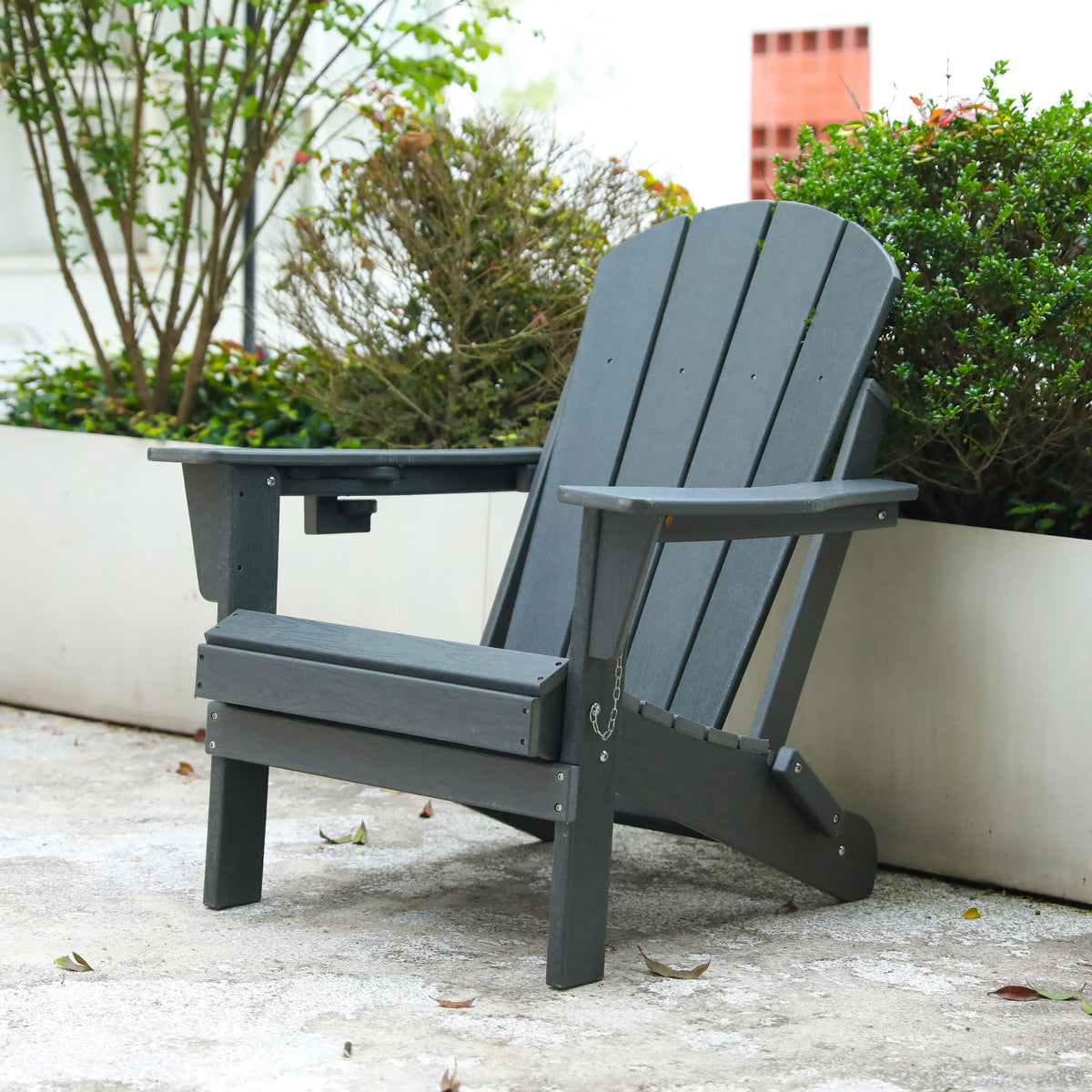 Gray HDPE Folding Adirondack Chair, 36 in Tall