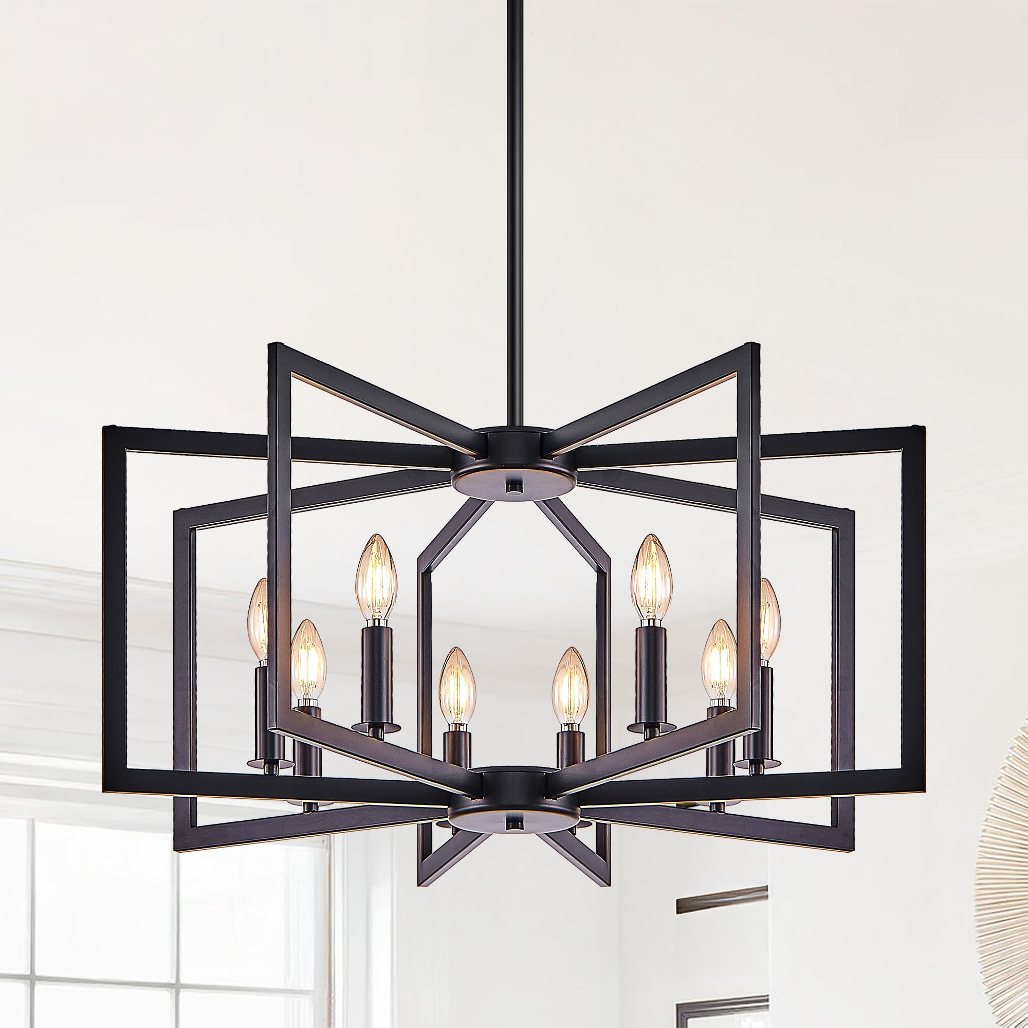 Black Industrial 8-Light Chandelier, 27 in