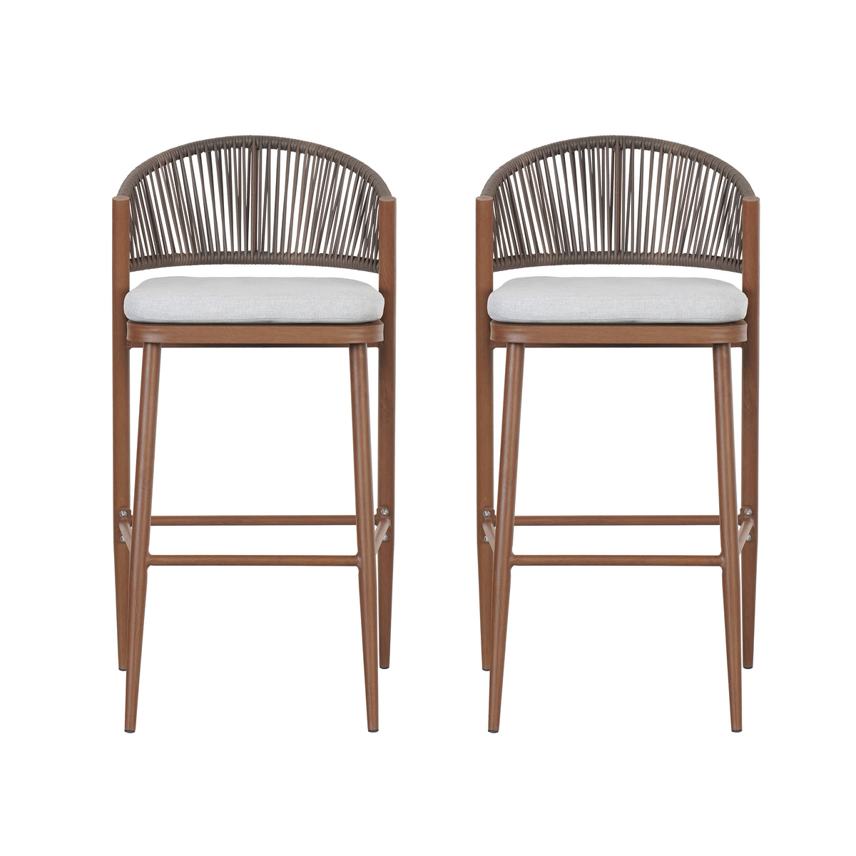 Teak Finish Aluminum Outdoor Counter Stool with Cushions, Set of 2, 39.5 in Tall