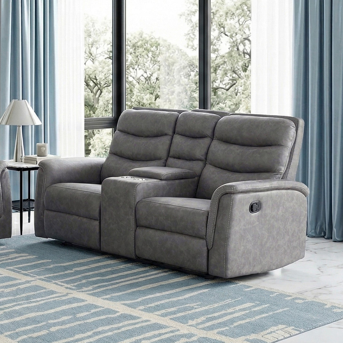 Gray Microfiber Reclining Loveseat with Console, 73 in Wide
