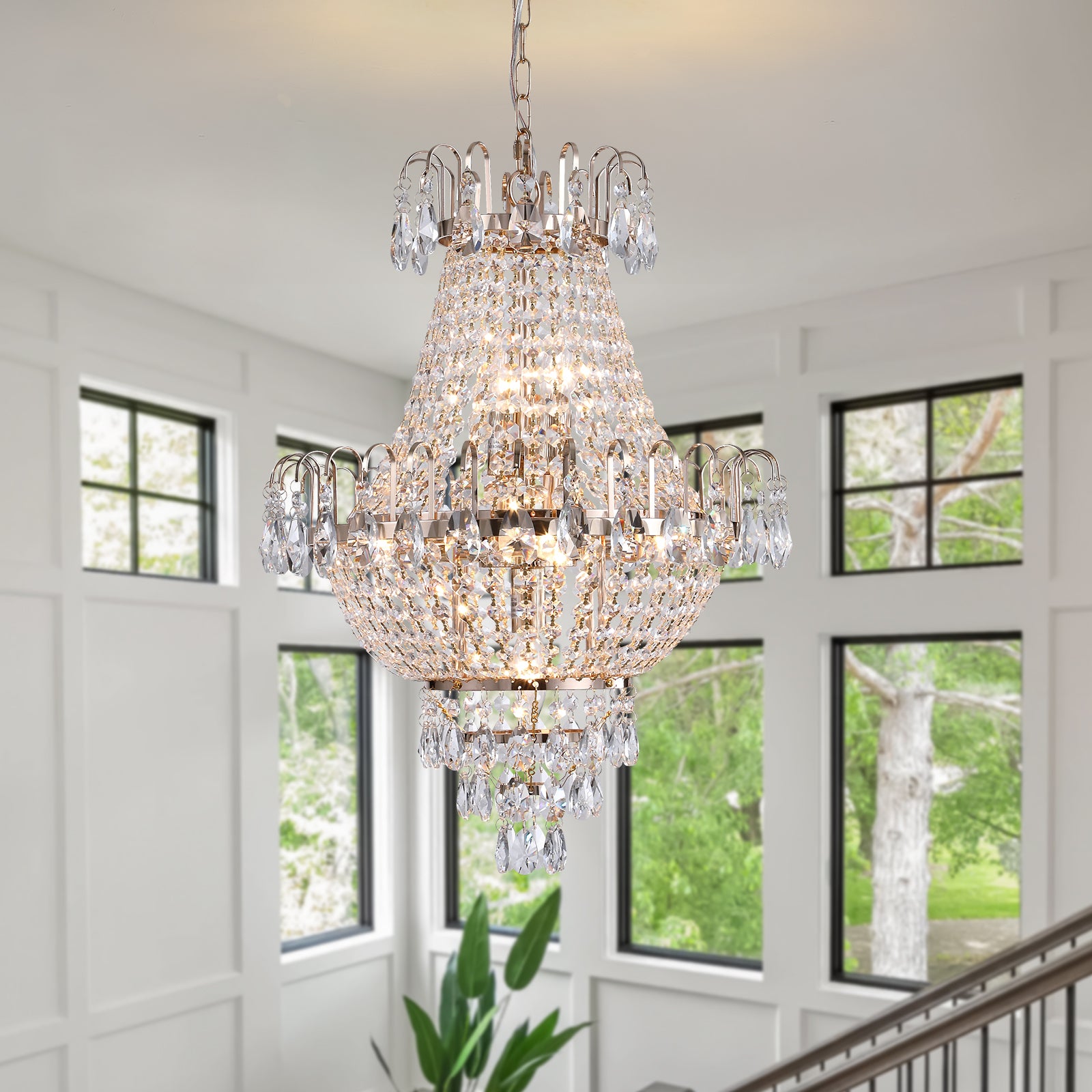 Gold K9 Crystal 18-Light Chandelier, 17 in, Transparent K9 Crystal Shade