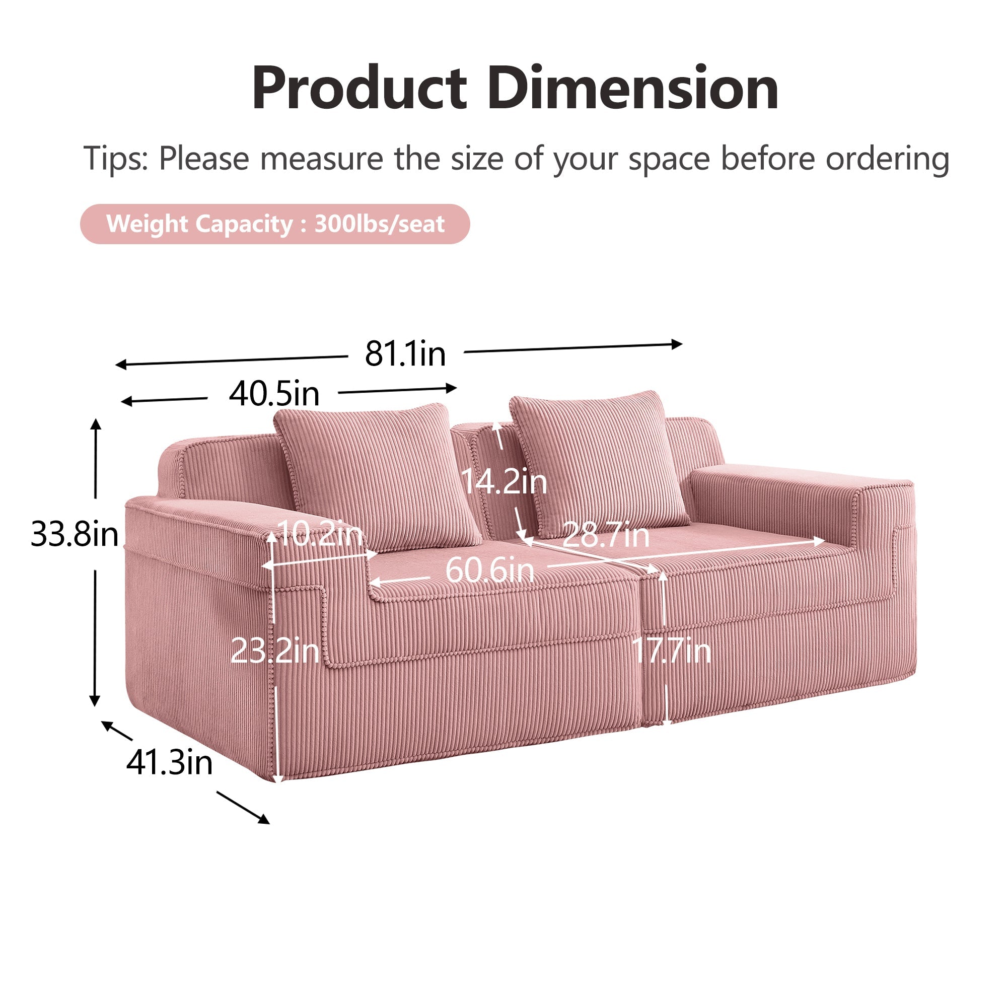Hudson 2-Seat Boneless Couch in Pink #OttOnly_0 #Color_Pink