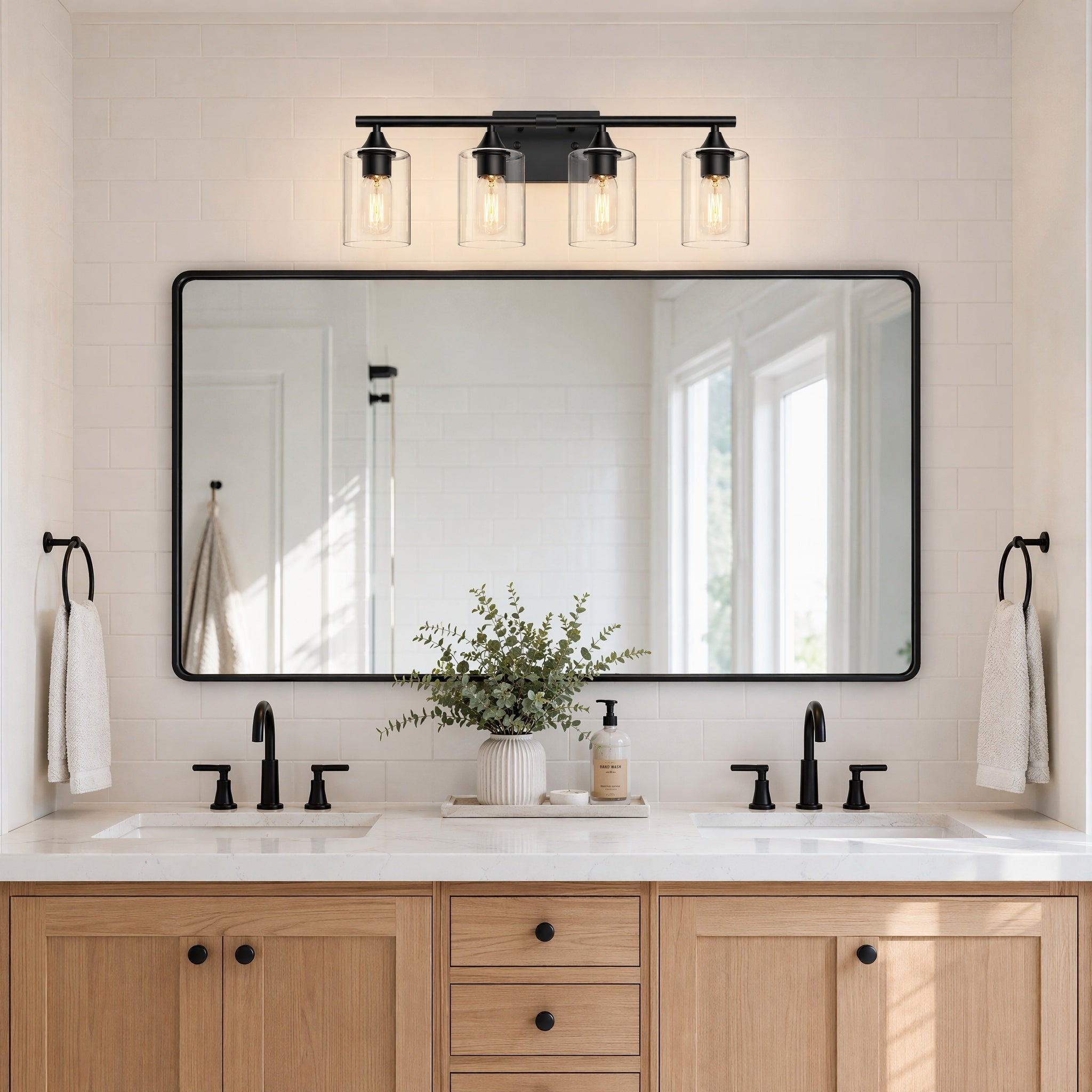 Black Industrial 4-Light Vanity Light, 23 in