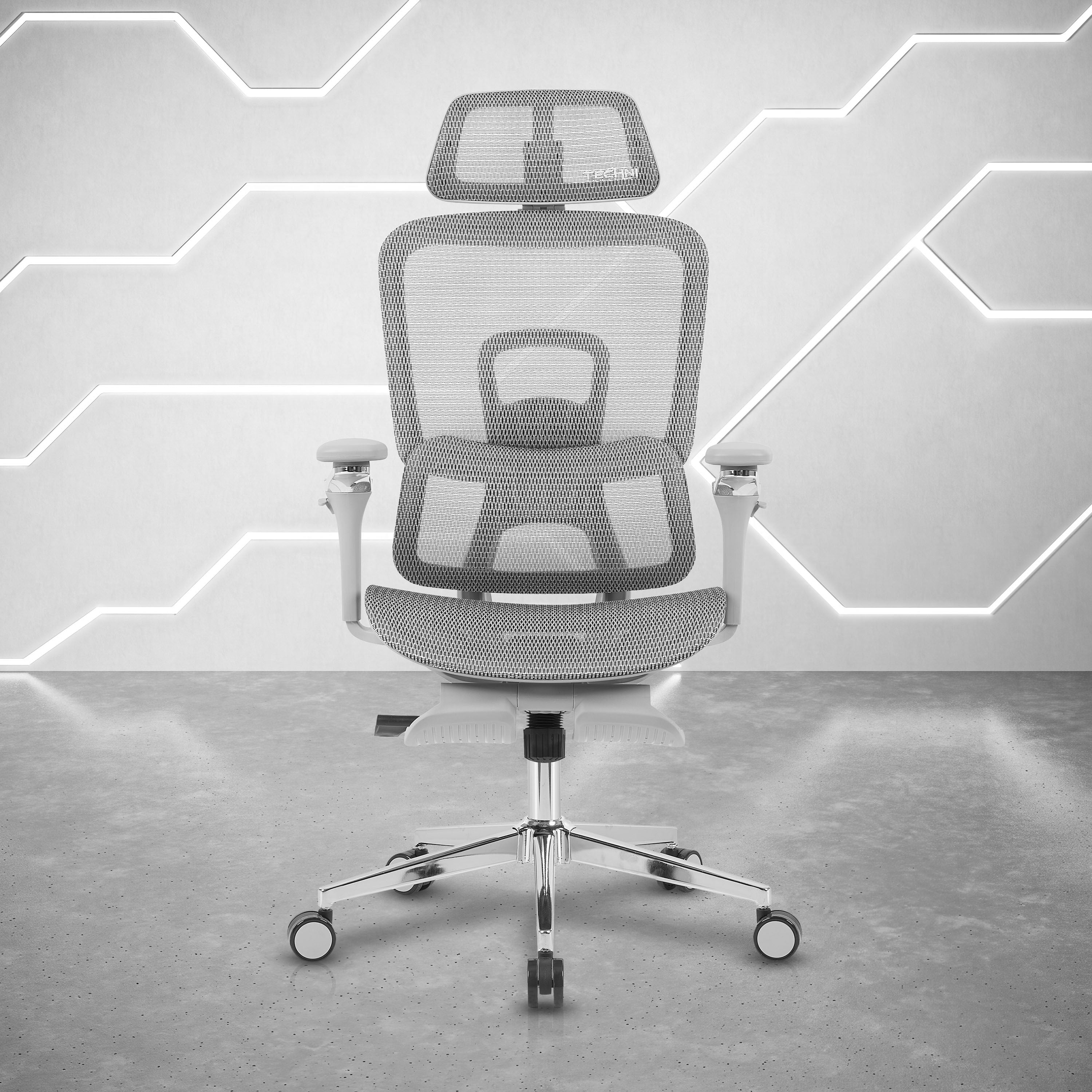 Gray Mesh Office Chair, Footrest, Reclining, 300 lb