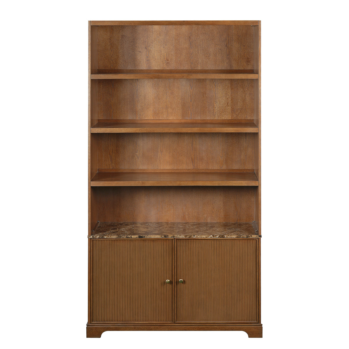 Modern Solid Wood Storage Cabinet, Fluted Doors, 3 Shelves, 91.1 in Tall, Walnut