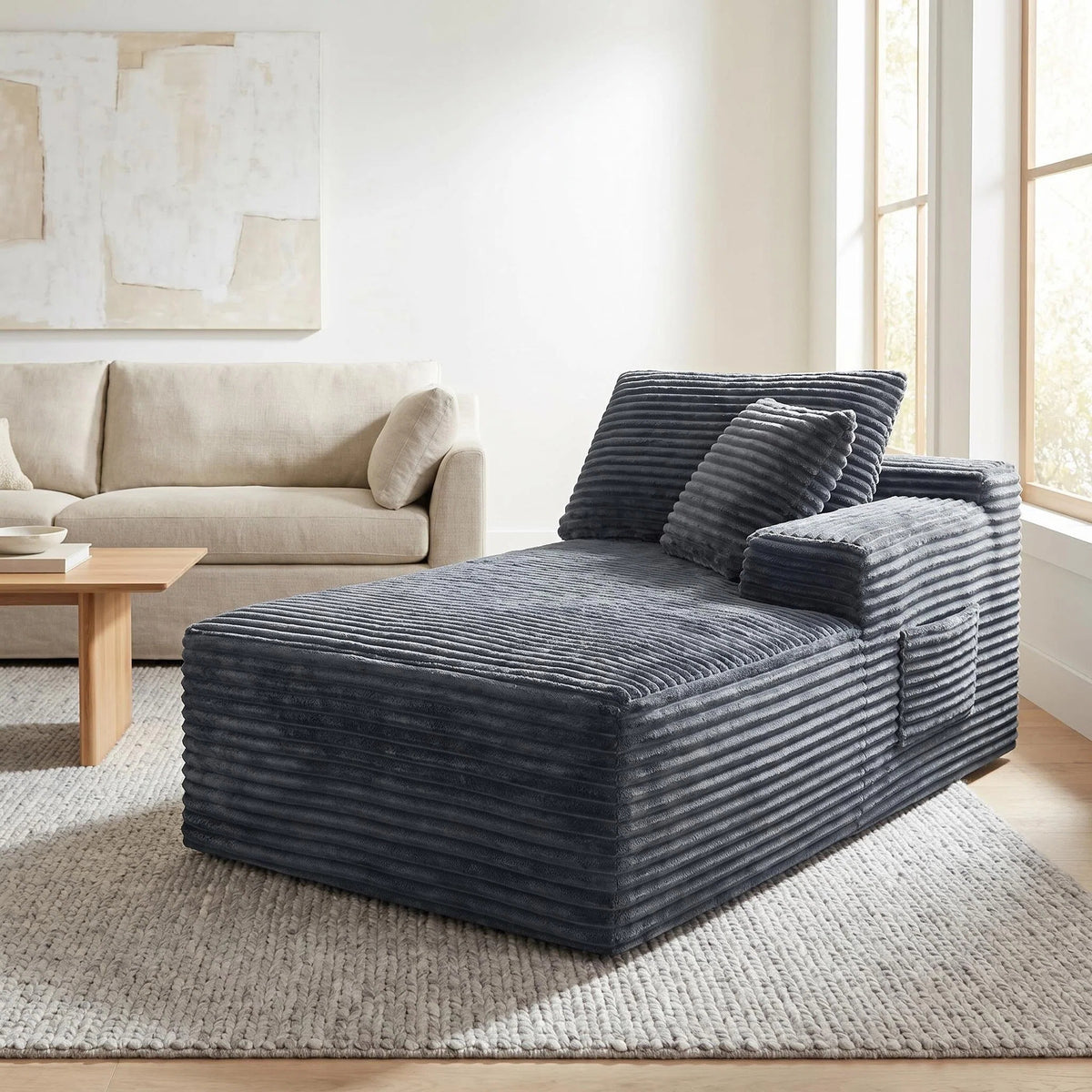 Gray Corduroy Modular 2-Seat Couch, No Assembly, 69 in Wide, Right Arm