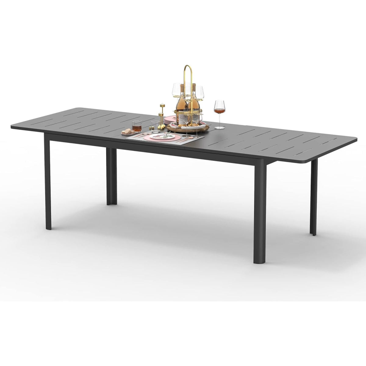 Dark Brown Aluminum Rectangular Outdoor Dining Table Extendable, 94.5 in Wide