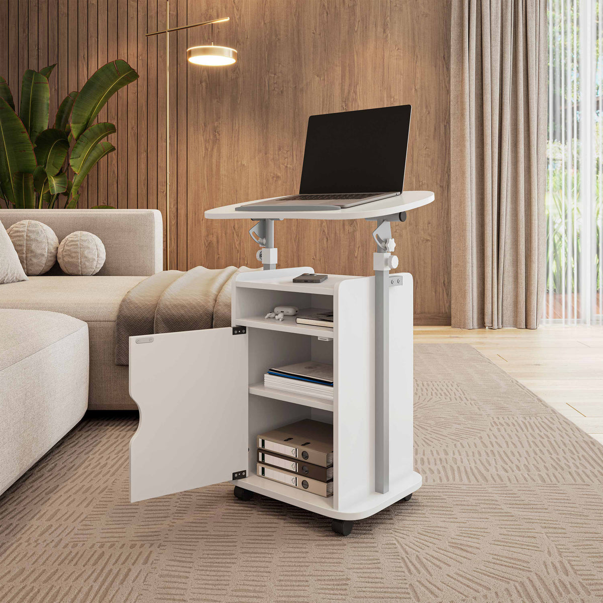 Modern Steel Printer Stand, 31.5 in Tall, White